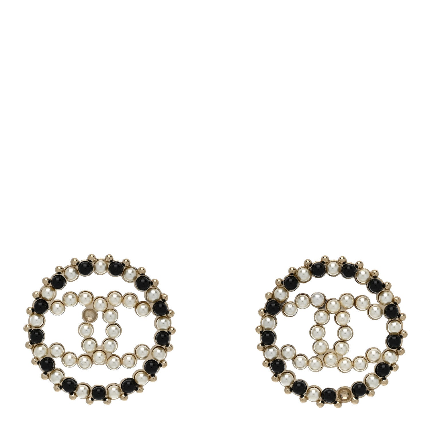 Resin Pearl CC Earrings Gold Black