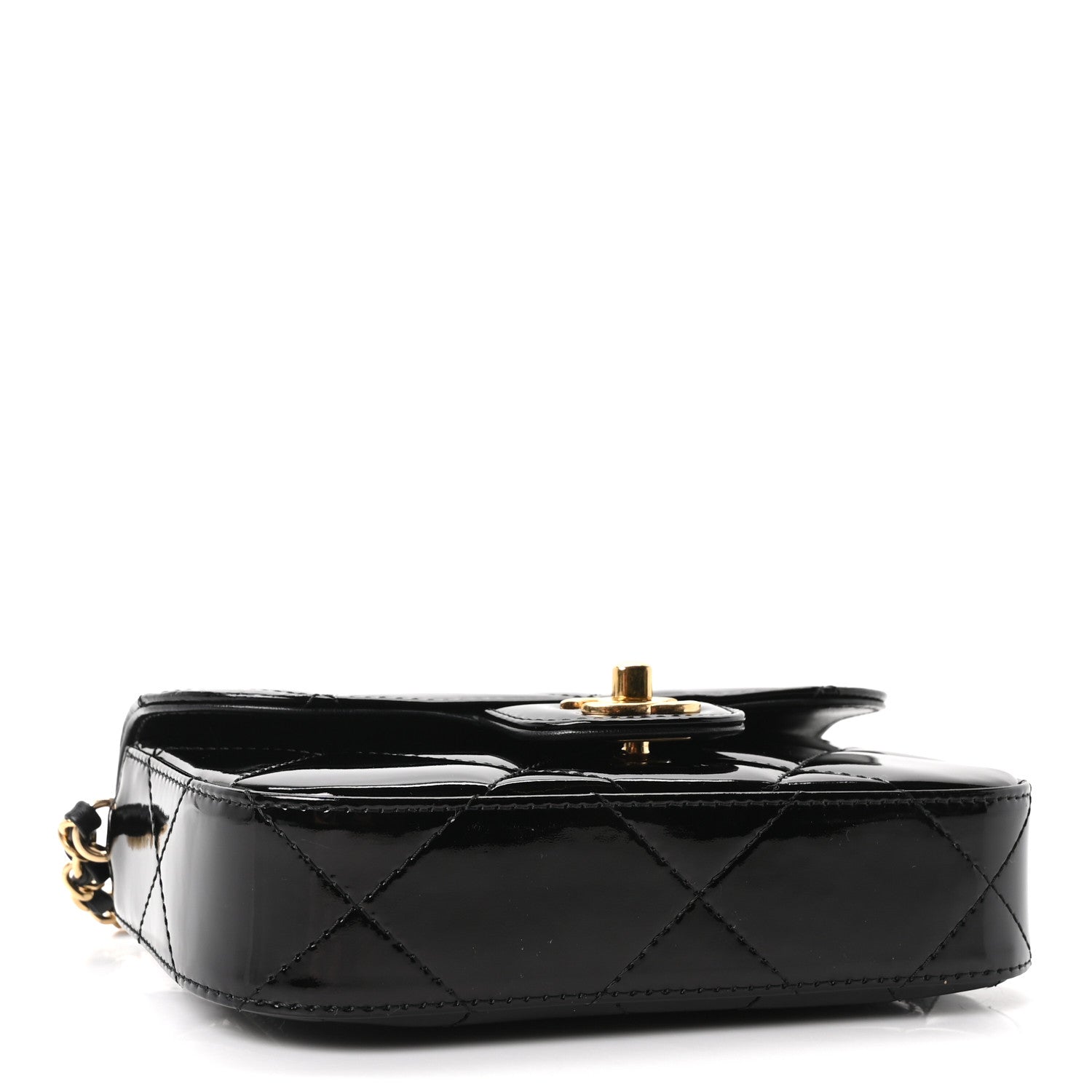 Metallic Mirror Calfskin Mini Top Handle Clutch With Chain  Black