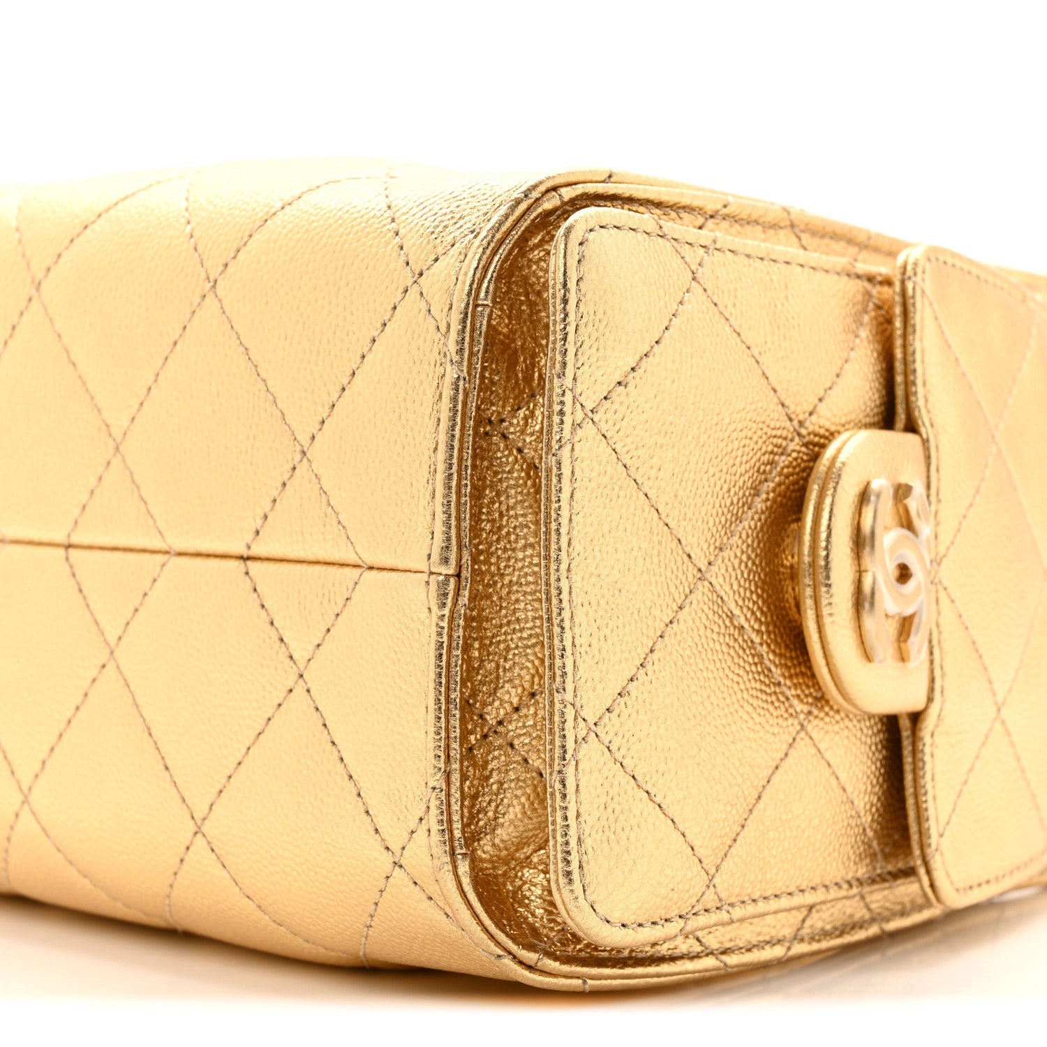 Metallic Caviar Quilted Mini Chanel 25 Handbag Gold