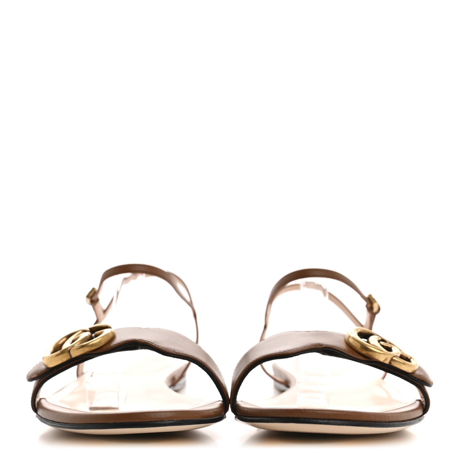 Lifford Calfskin GG Marmont Ankle Wrap Flat Sandals 41 Cognac
