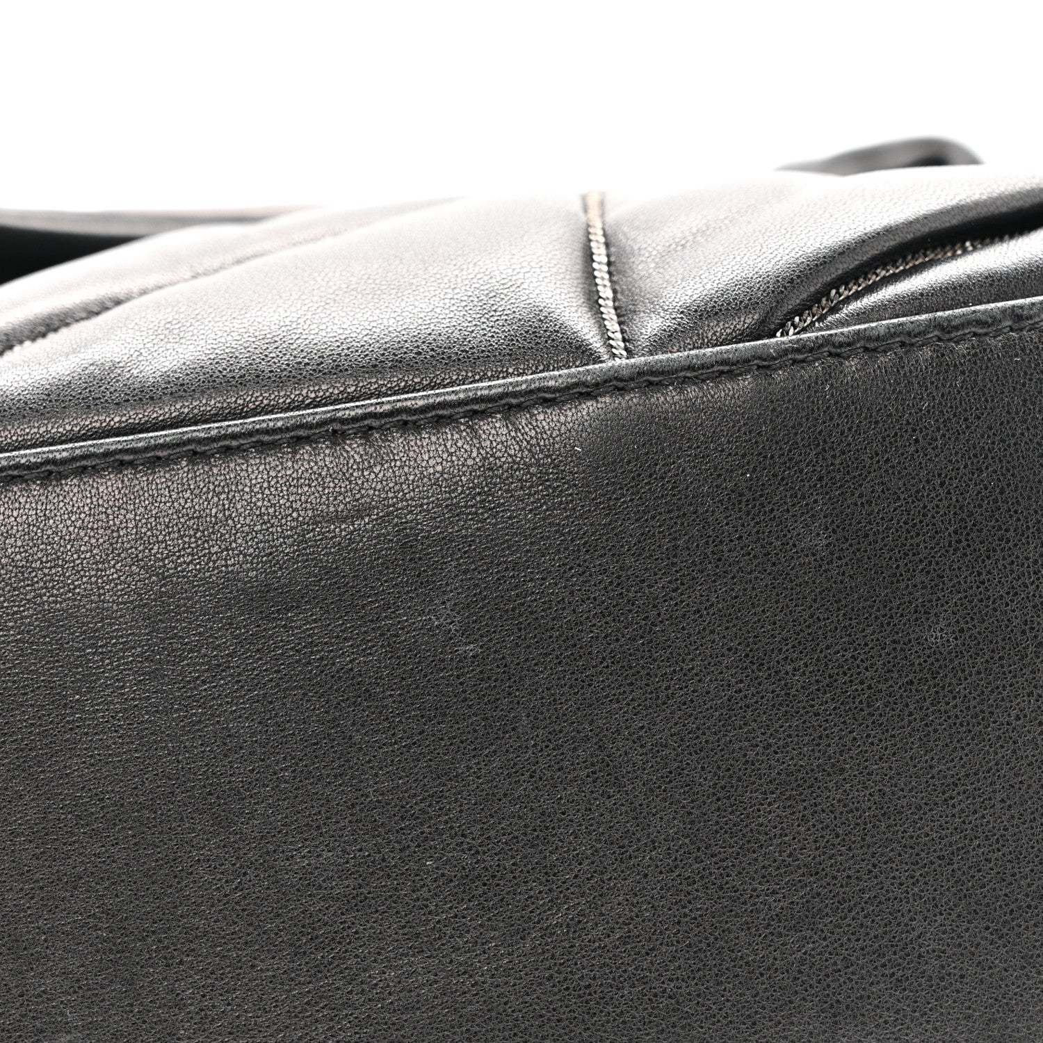 Lambskin Quilted Metal Small Loulou Puffer Monogram Chain Satchel  Black