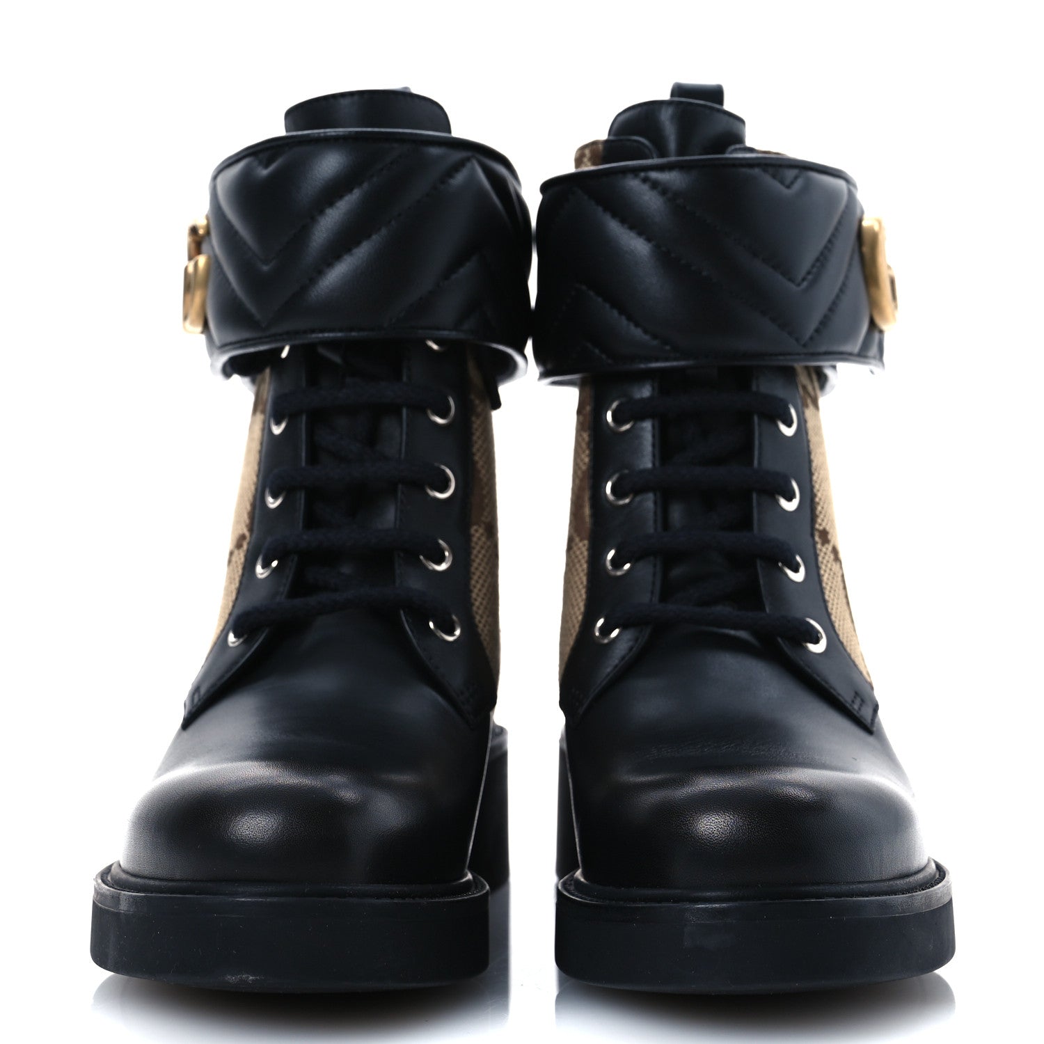 Flores Calfskin Monogram Maxi GG Nappa Matelasse Double G 40mm Ankle Boots 37 Black Camel Ebony