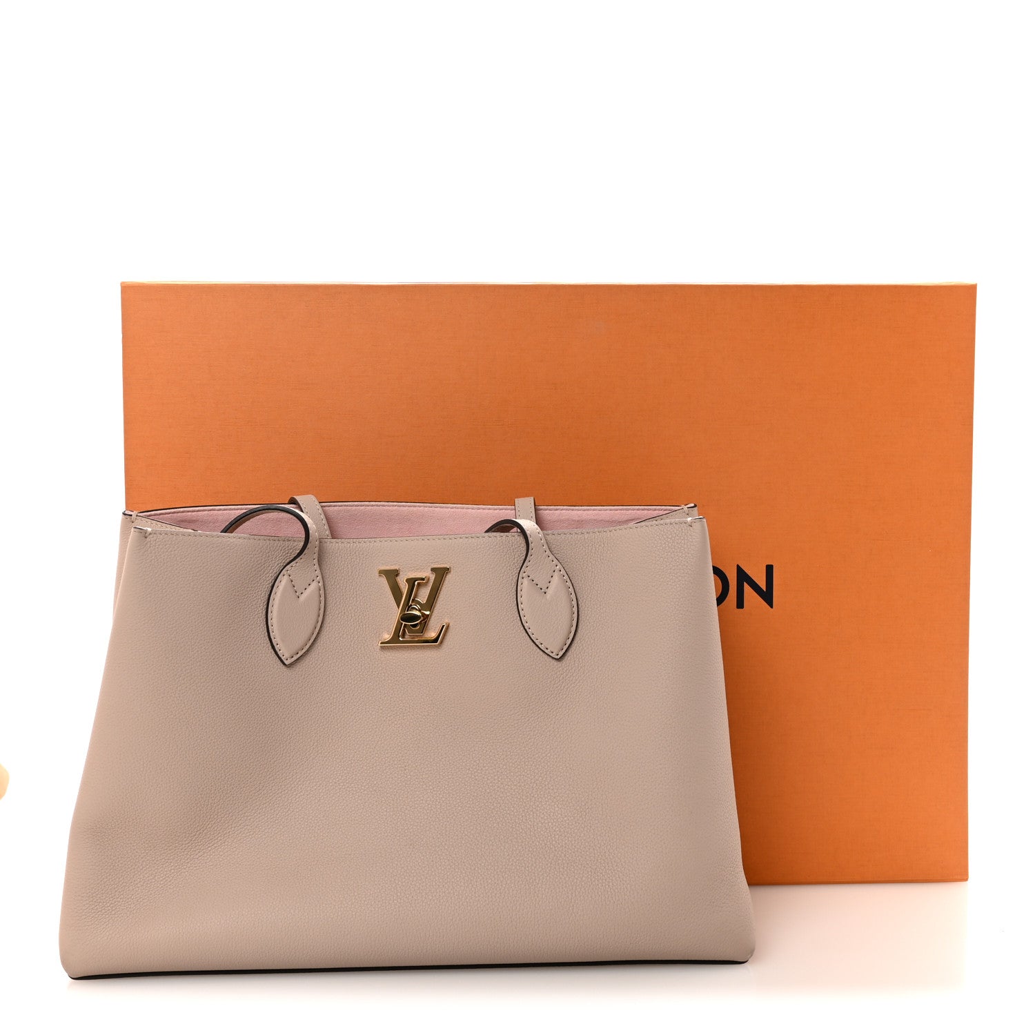 Grained Calfskin Lockme Shopper Greige