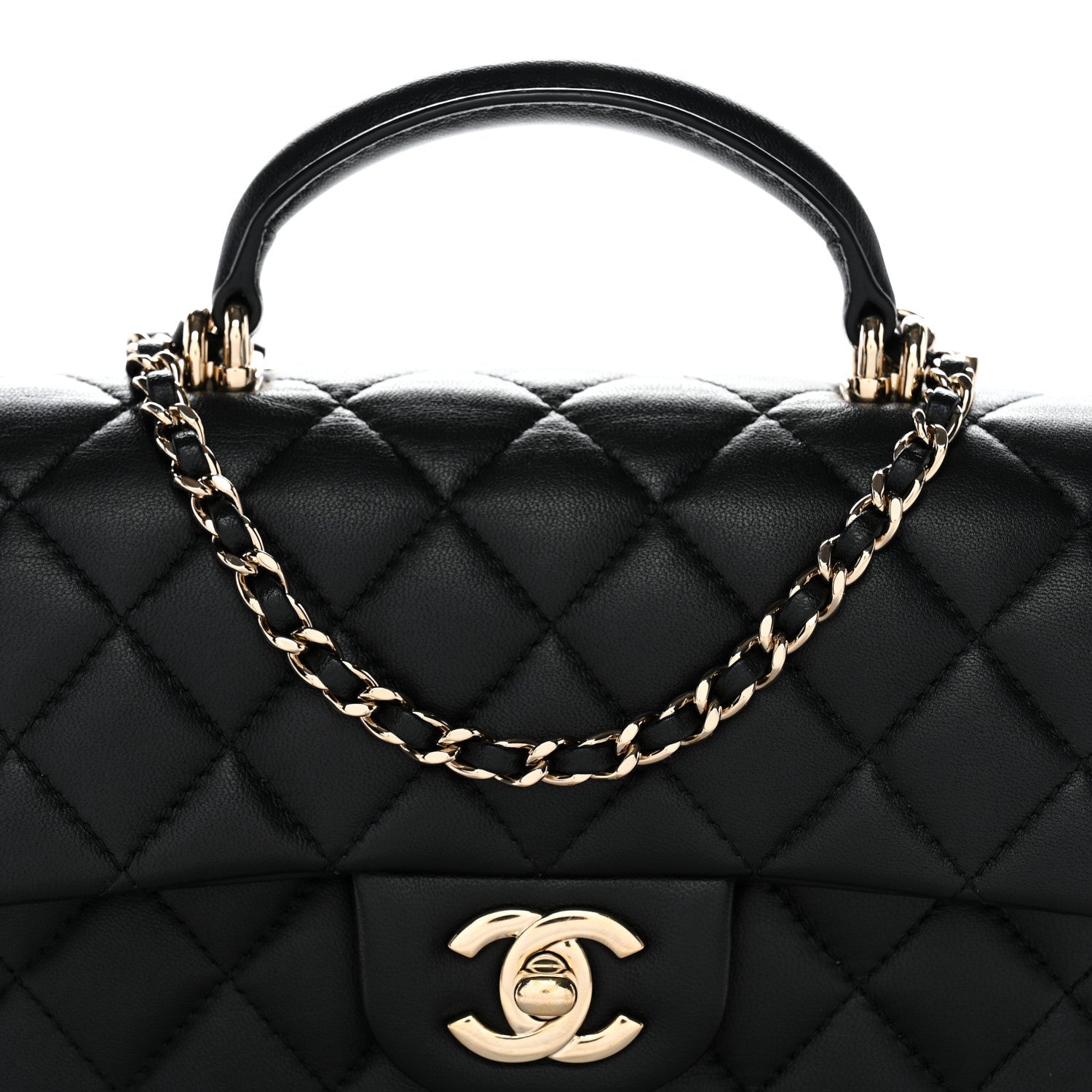 Lambskin Quilted Mini Top Handle Rectangular Flap Black