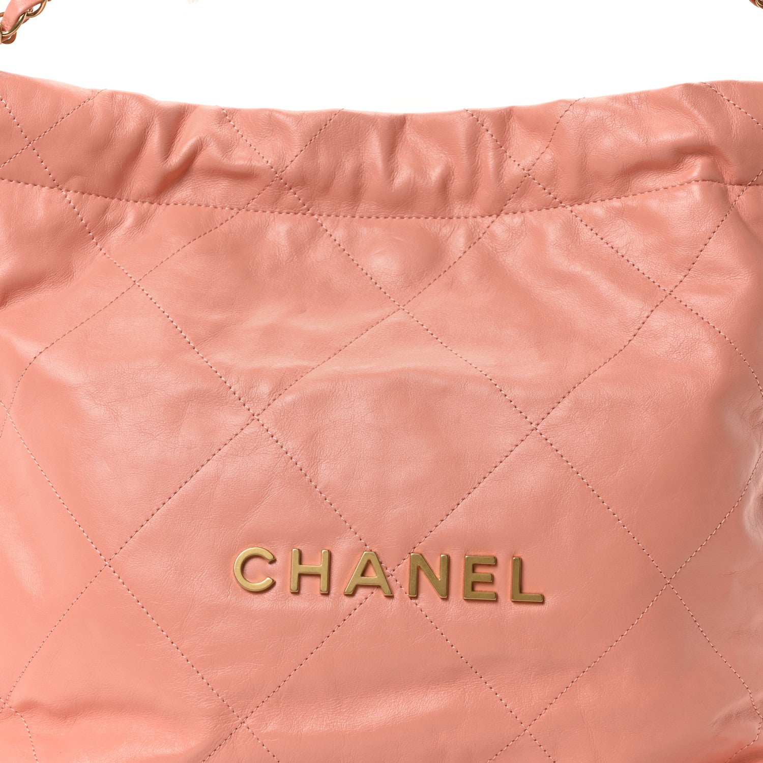 Shiny Calfskin Quilted Chanel 22 Light Orange