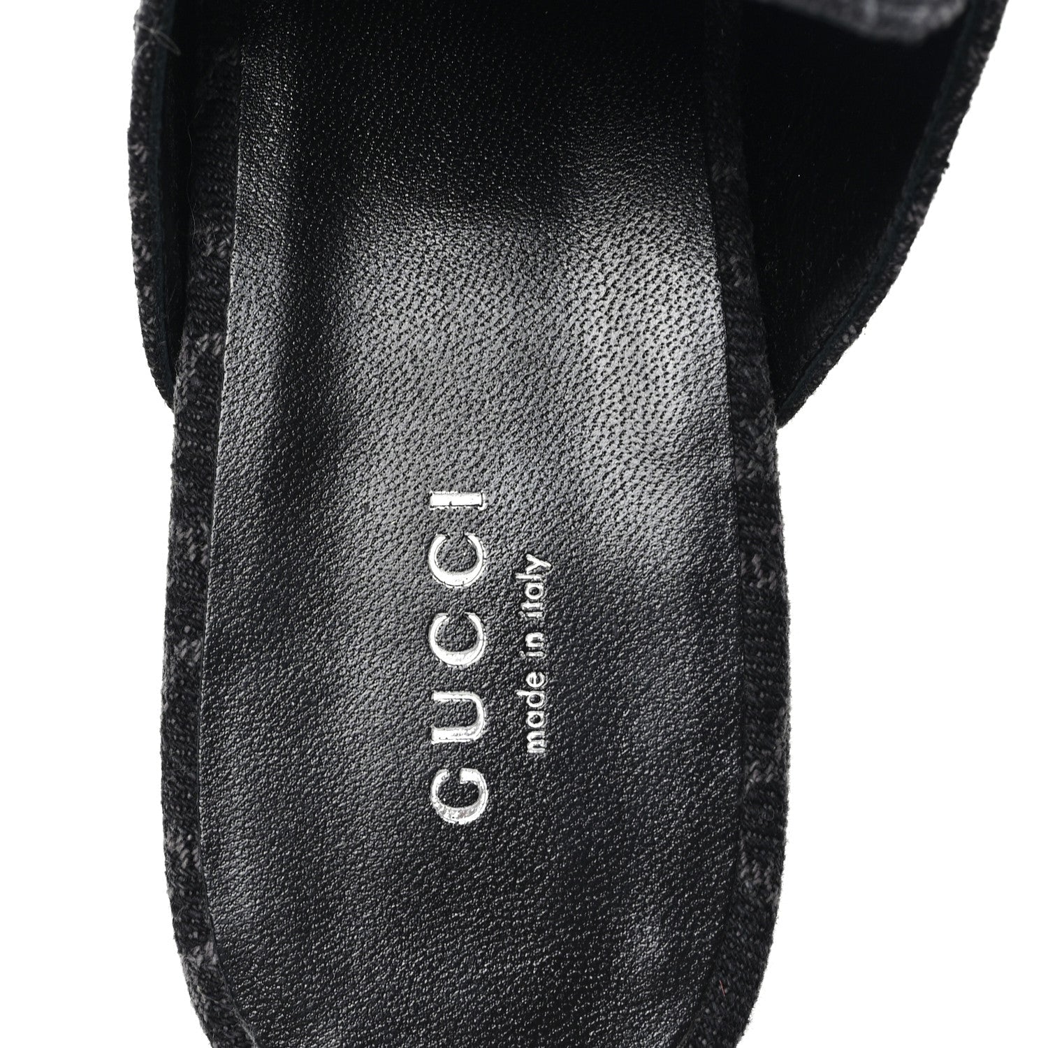 New Denim GG Malaga Kid Womens Princetown Slippers 37.5 Grey Black