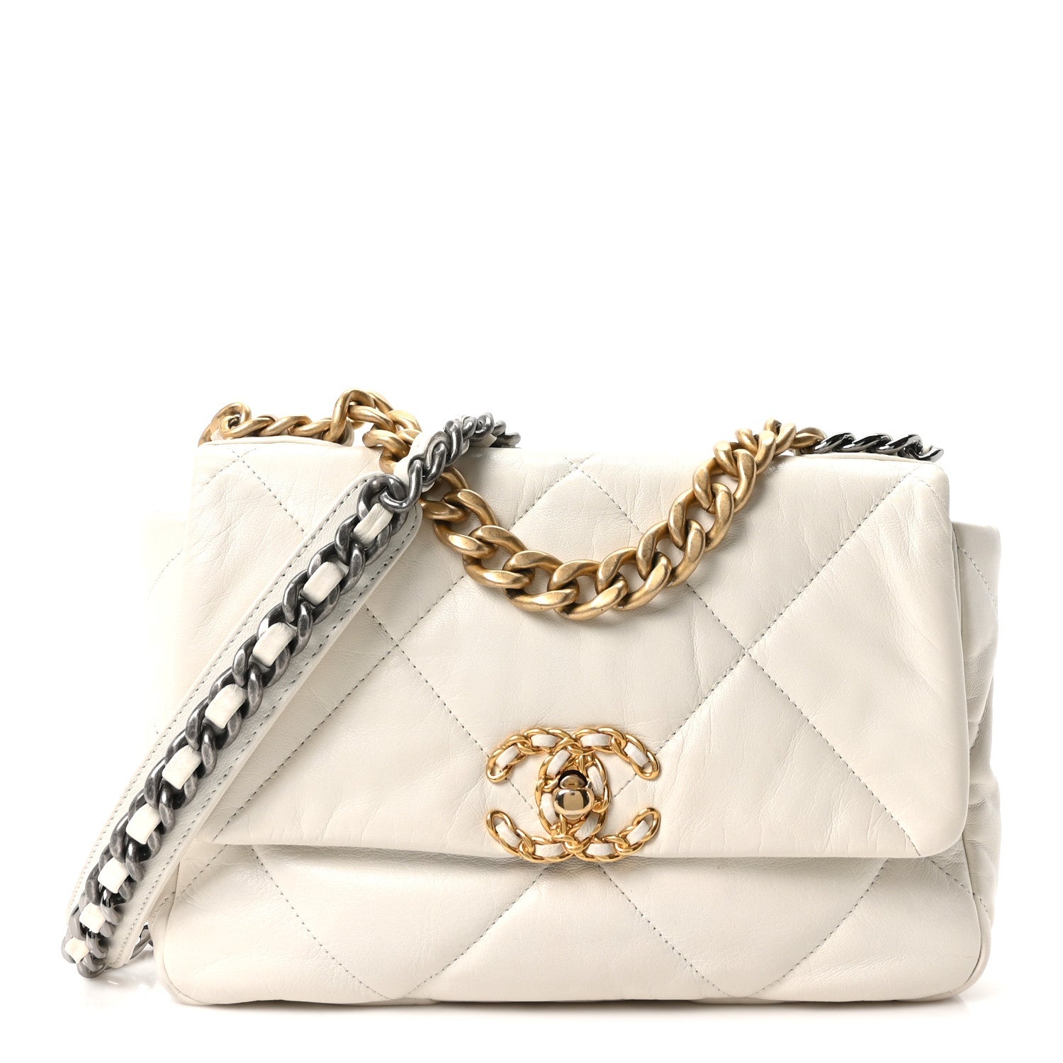 Goatskin Quilted Medium Chanel 19 Flap White