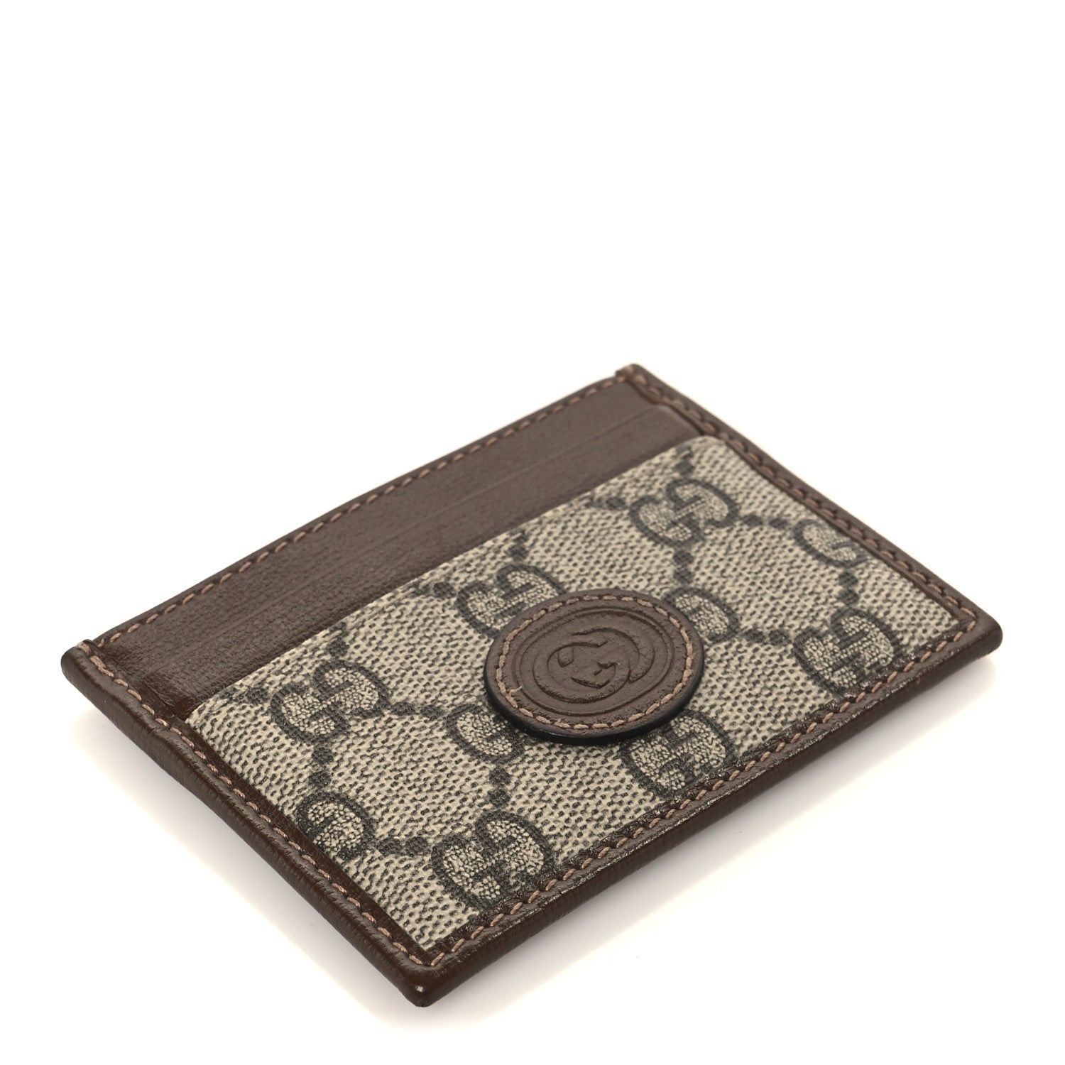 GG Supreme Monogram Azalea Calfskin Retro Interlocking G Card Holder Beige Ebony Brown Sugar