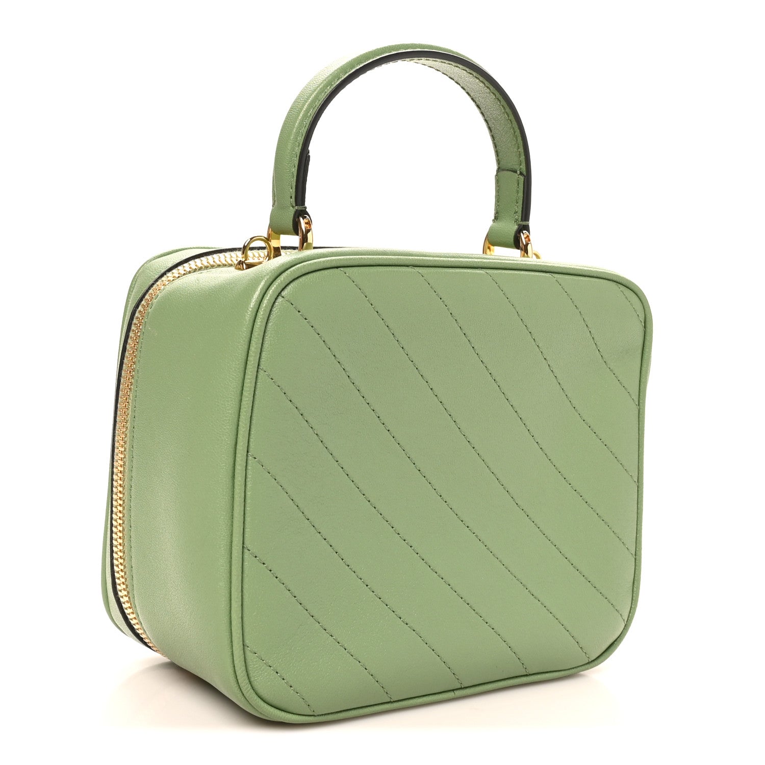 Sakai Be Green Calfskin Diagonal Stitched Small Blondie Shoulder Bag Light Green