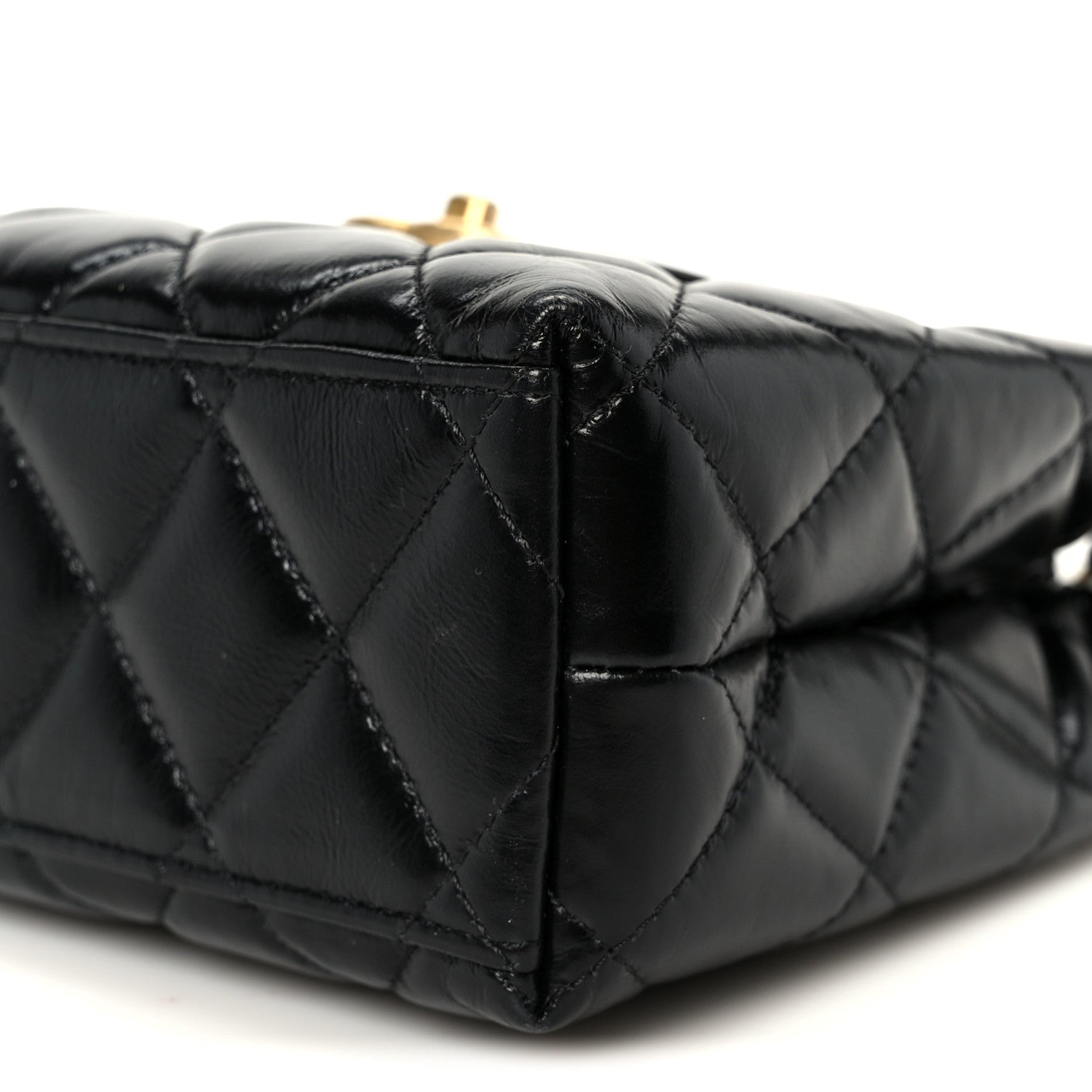Shiny Aged Calfskin Quilted Nano Kelly Shopper Black