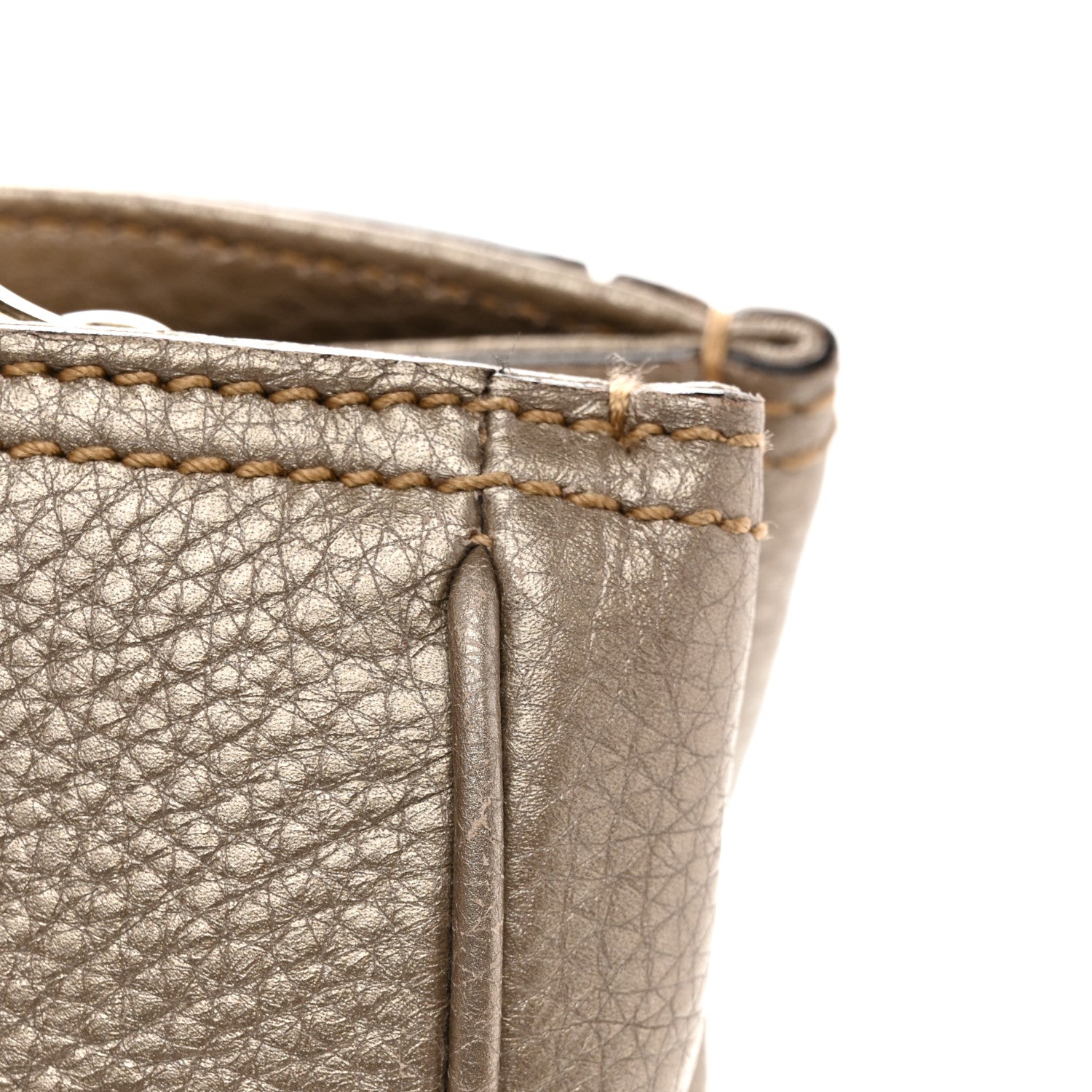 Metallic Pebbled Calfskin Medium Bamboo Shopper Tote Golden Beige