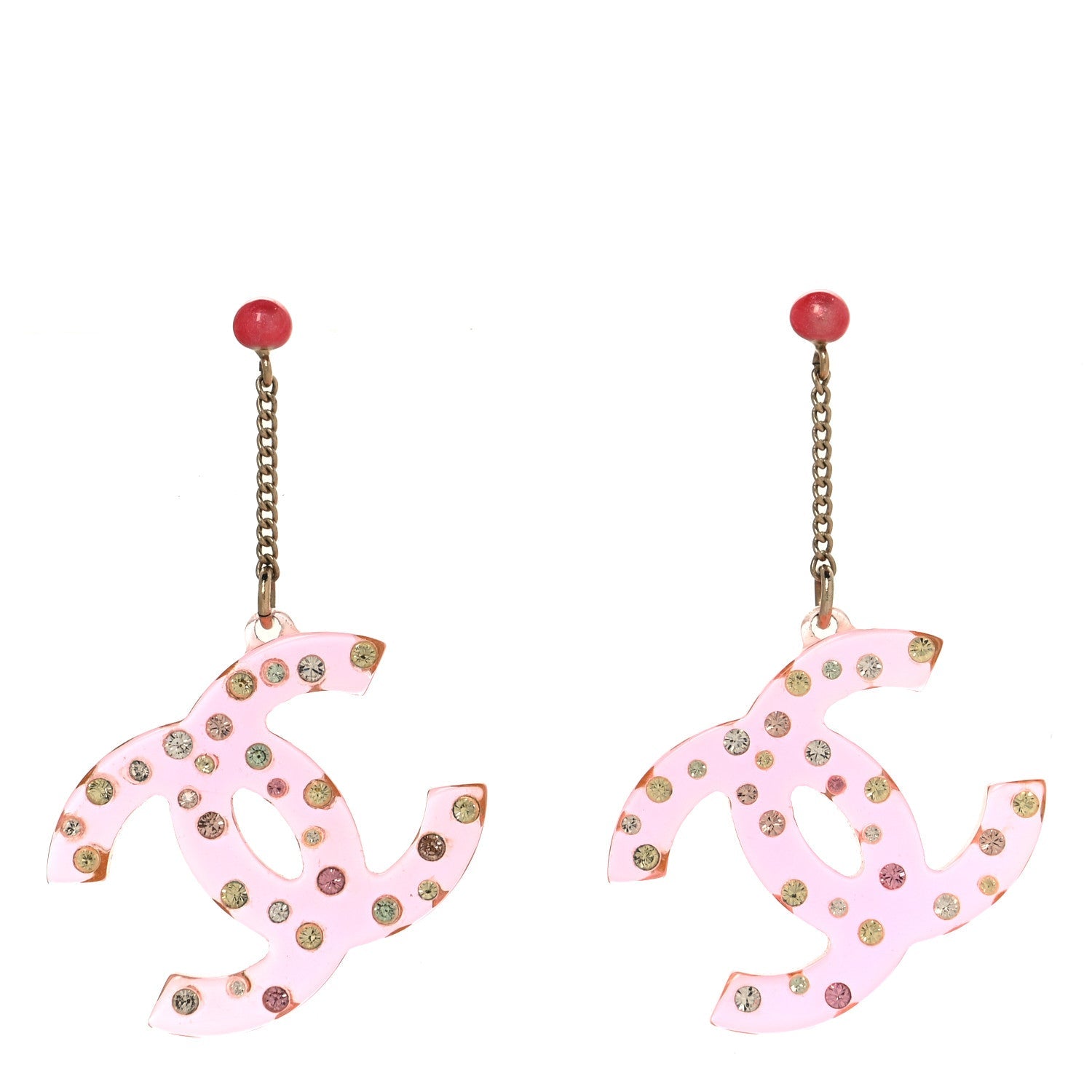 Resin Crystal CC Drop Earrings Gold Pink