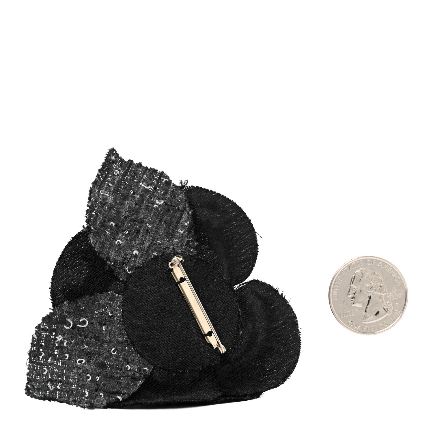 Tweed Camellia Pin Brooch Black White