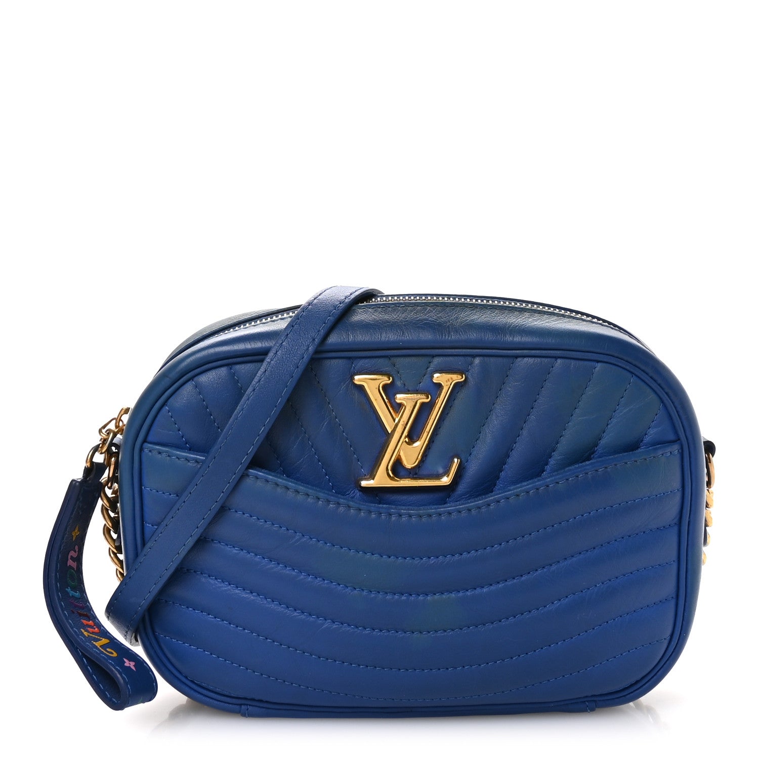 Calfskin New Wave Camera Bag Bleu Neon