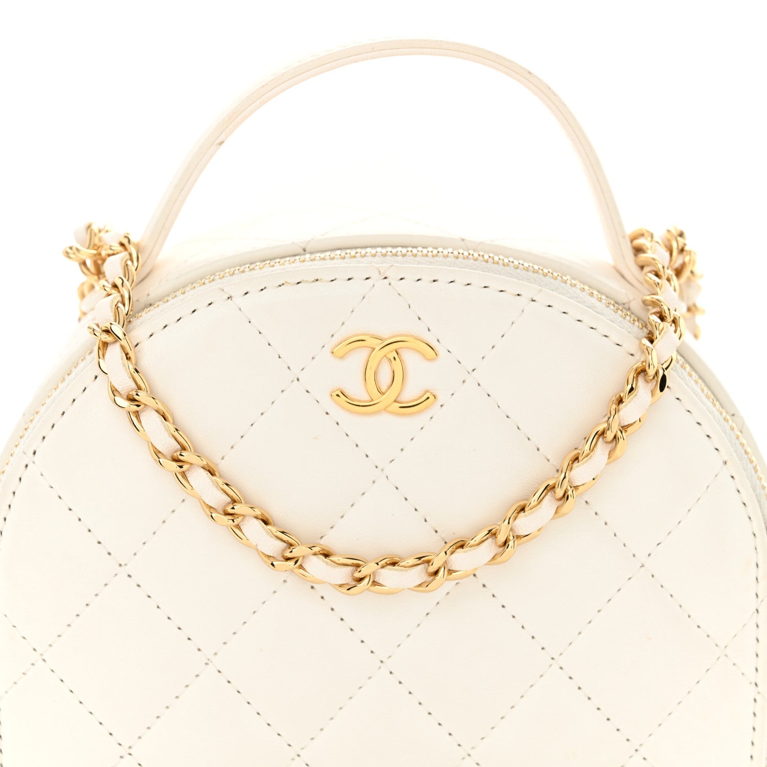 Lambskin Quilted Small Chic Riviera Top Handle Vanity Case White