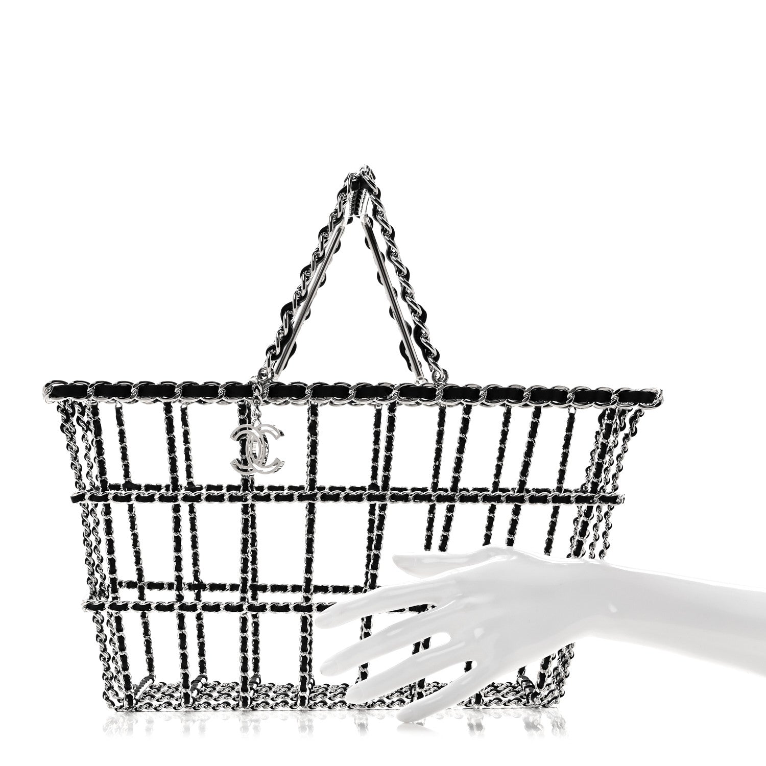 Brass Calfskin Medium Grocery By Chanel Shopping Basket Silver