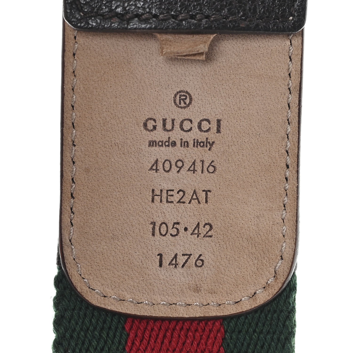 Nylon Calfskin Double G Web 40mm Belt 105 42 Green Red Cuir