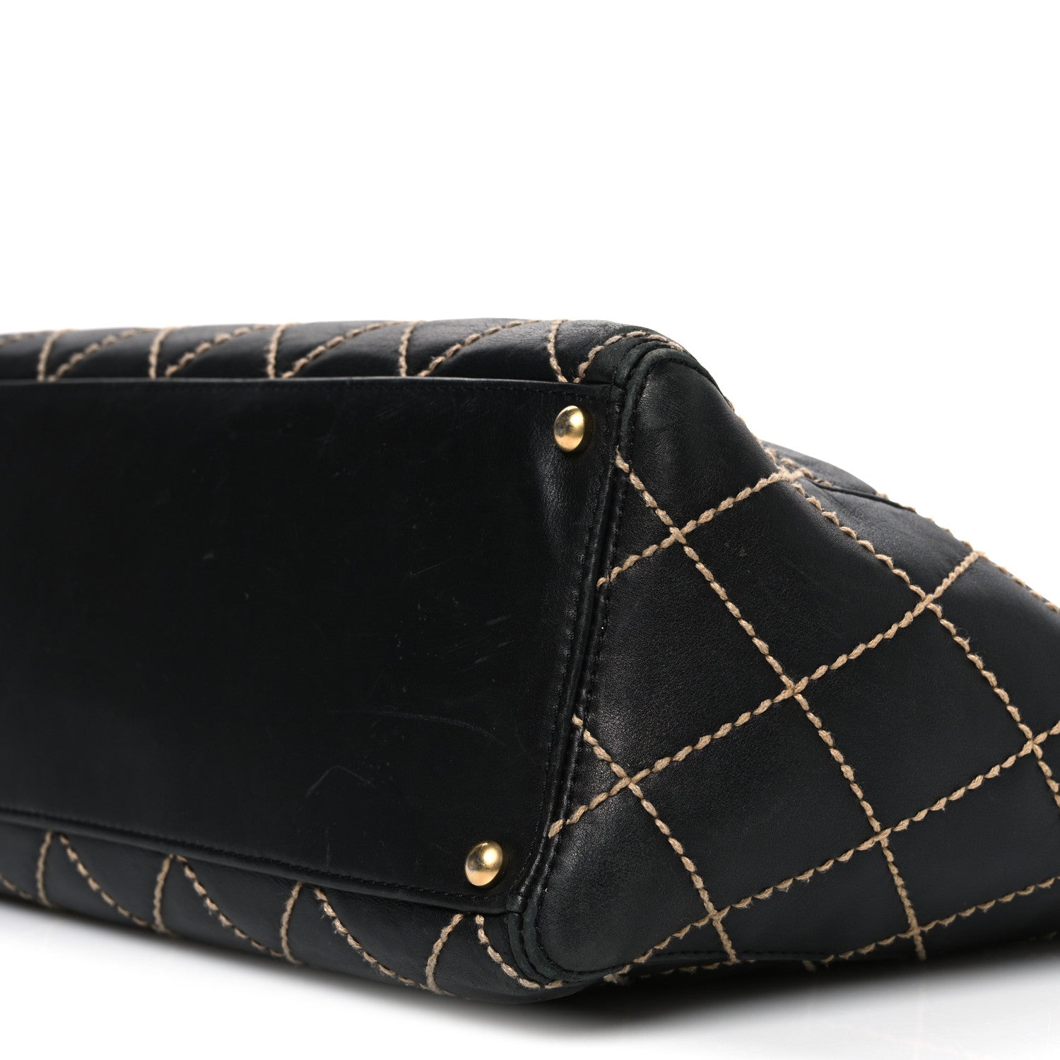 Calfskin Contrast Stitch Surpique Tote Black