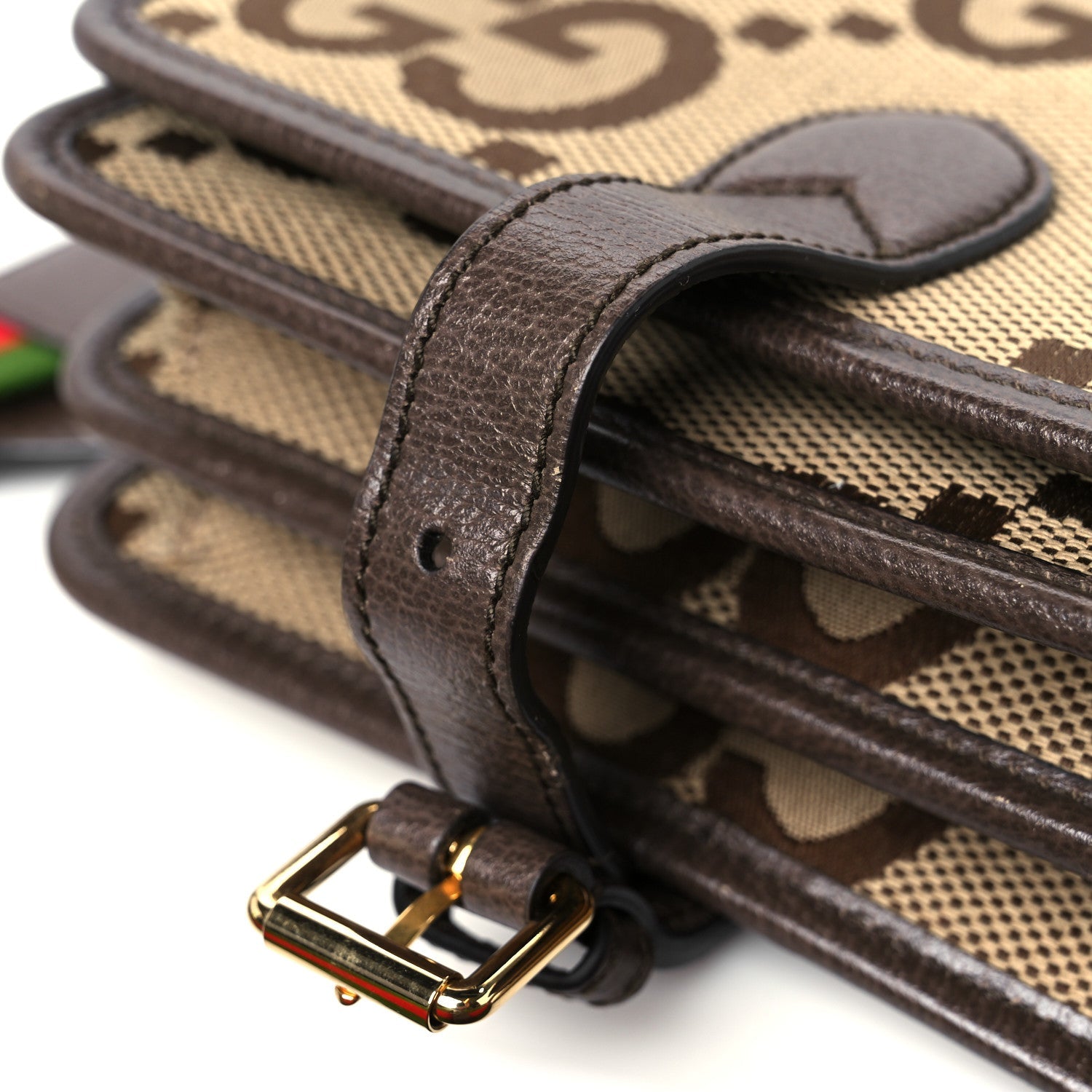 Monogram Jumbo GG Textured Dollar Calfskin Web Flap Messenger Bag Beige Ebony New Acero