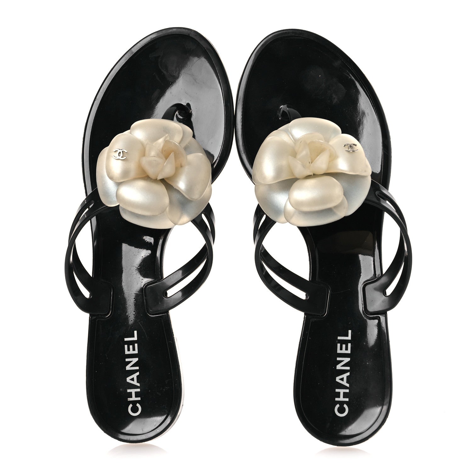 Jelly Camellia Thong Sandals 38 Black Ivory