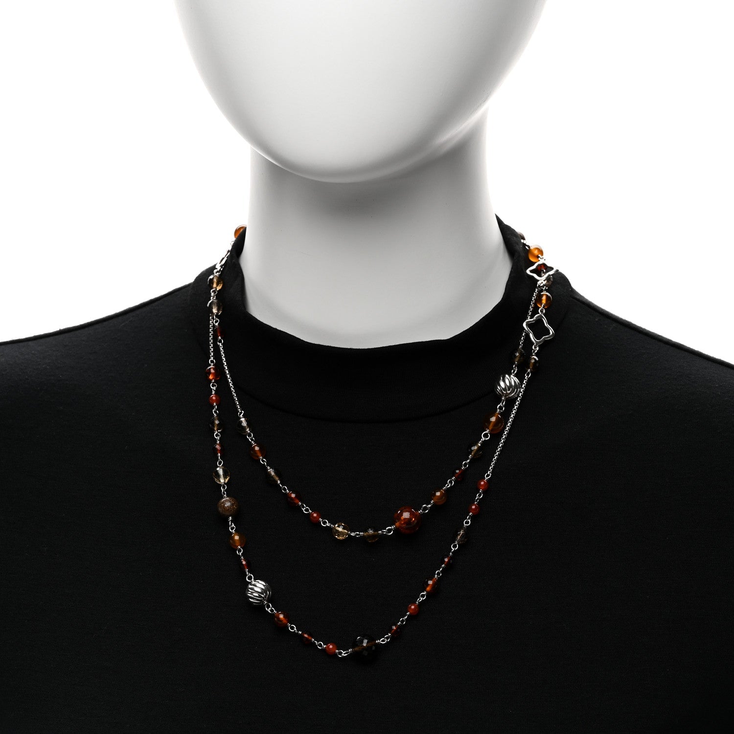 Sterling Silver Amber Citrine Smokey Quartz Carnelian Bead Elements Chain Necklace