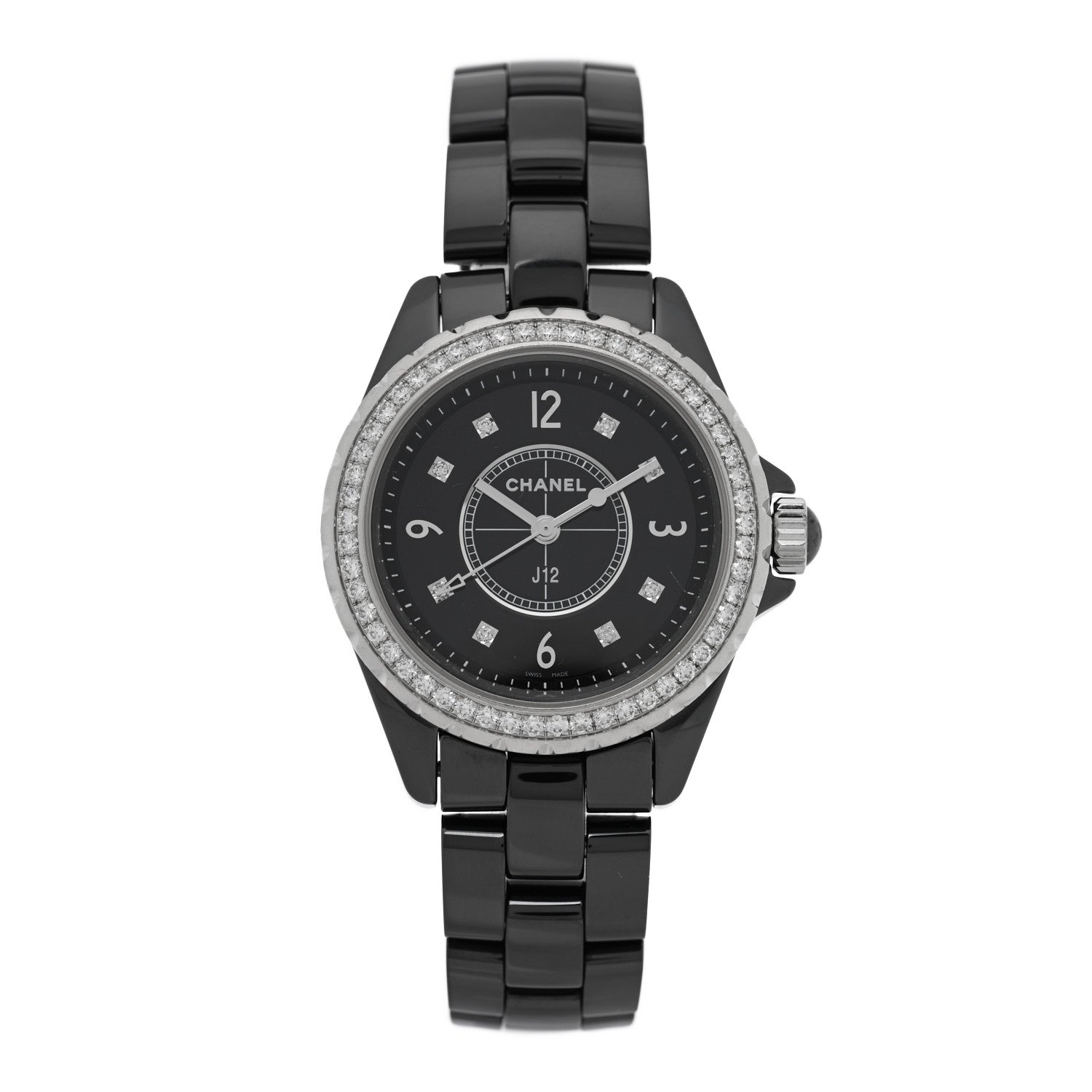 Stainless Steel Ceramic Diamond Bezel 33mm J12 Quartz Watch Black