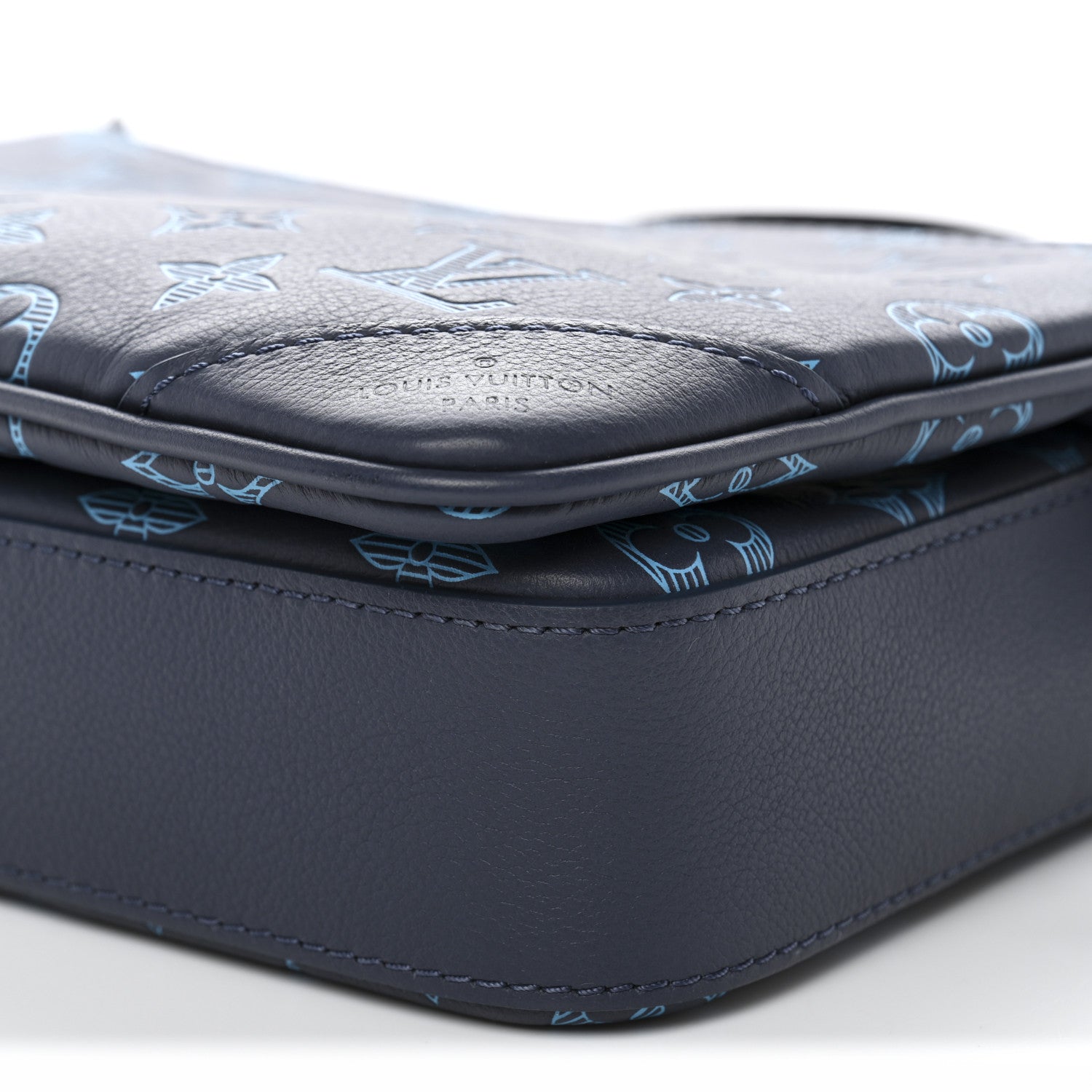 Calfskin Monogram Shadow Trio Messenger Navy River Blue