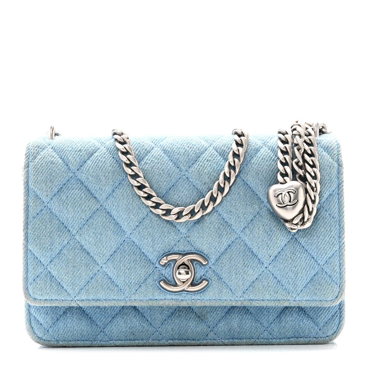 Denim Quilted Sweetheart Wallet On Chain WOC Blue