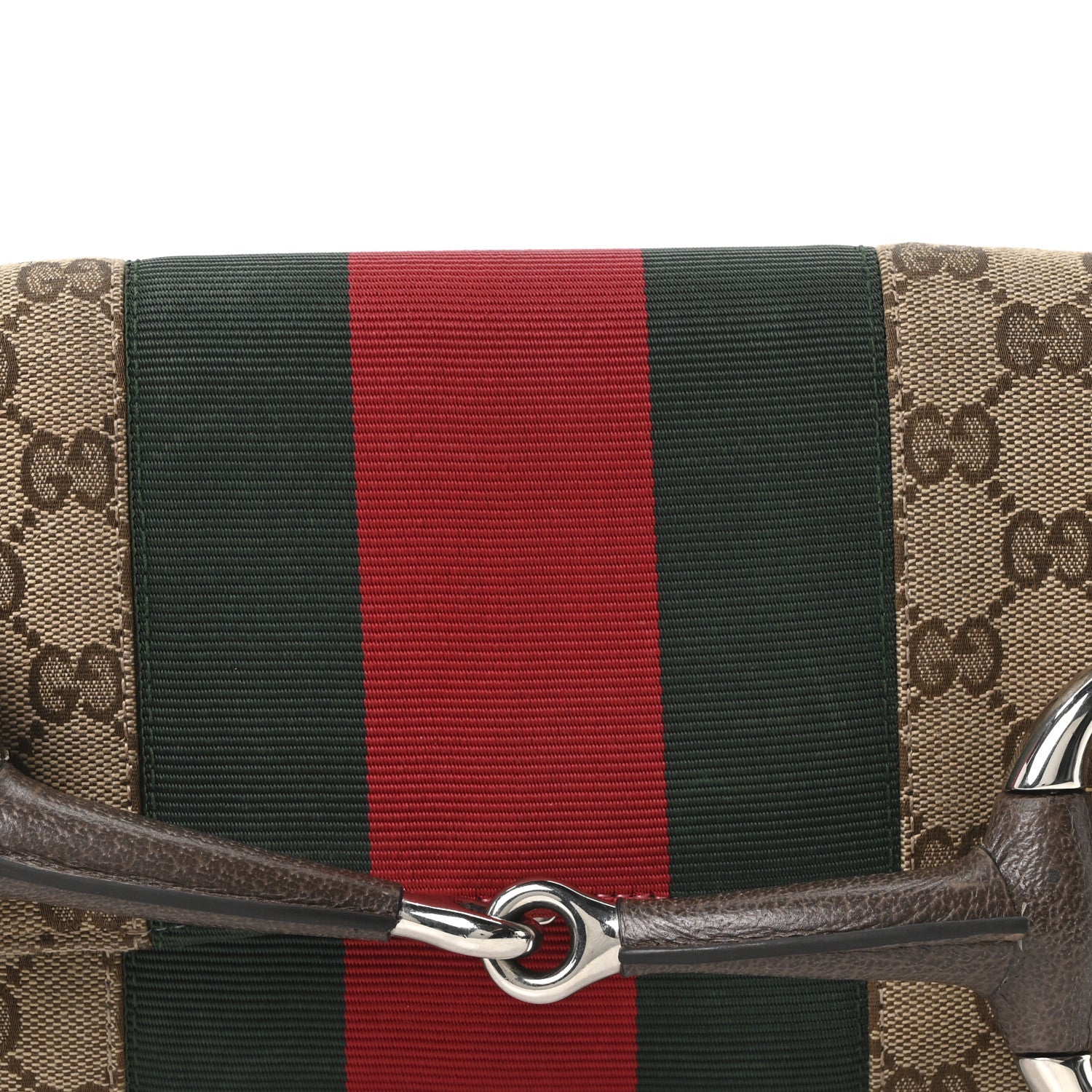 Monogram Textured Dollar Calfskin Heavy Grosgrain Web Medium Maxi Horsebit Chain Shoulder Bag Beige Ebony New Acero
