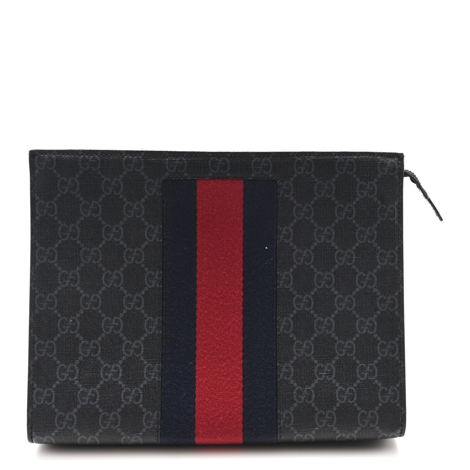 GG Supreme Monogram Selleria Calfskin Web New Web Cosmetic Case Black
