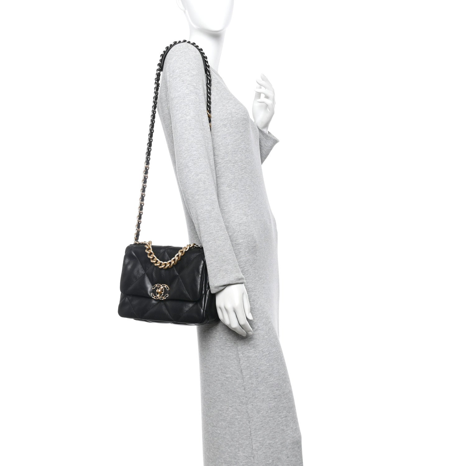 Lambskin Quilted Medium Chanel 19 Flap Black
