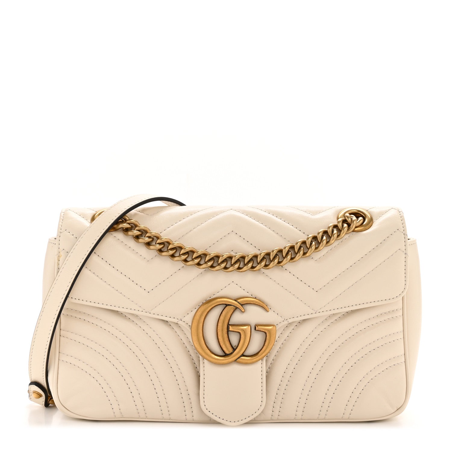 Calfskin Matelasse Small GG Marmont Shoulder Bag White