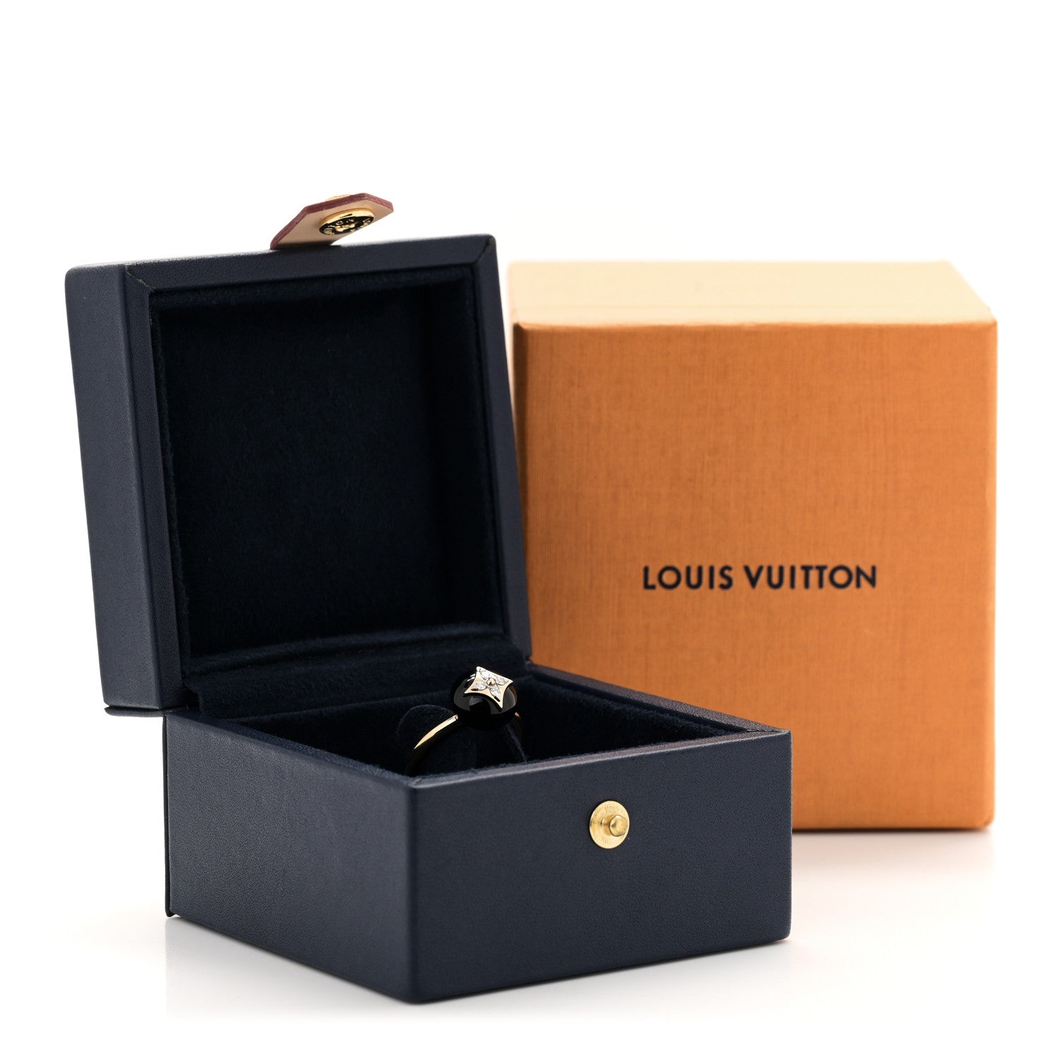 18K Yellow Gold Diamond Black Onyx Idylle Blossom Ring 53 6.5