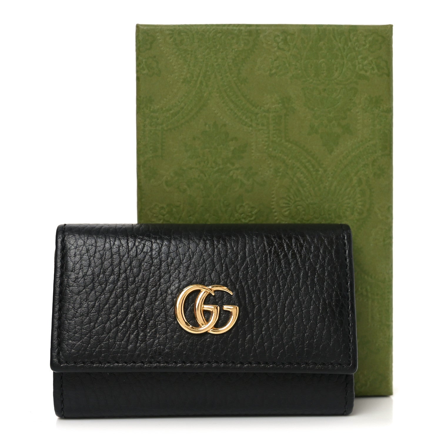 Pebbled Calfskin GG Marmont 6 Key Holder Black