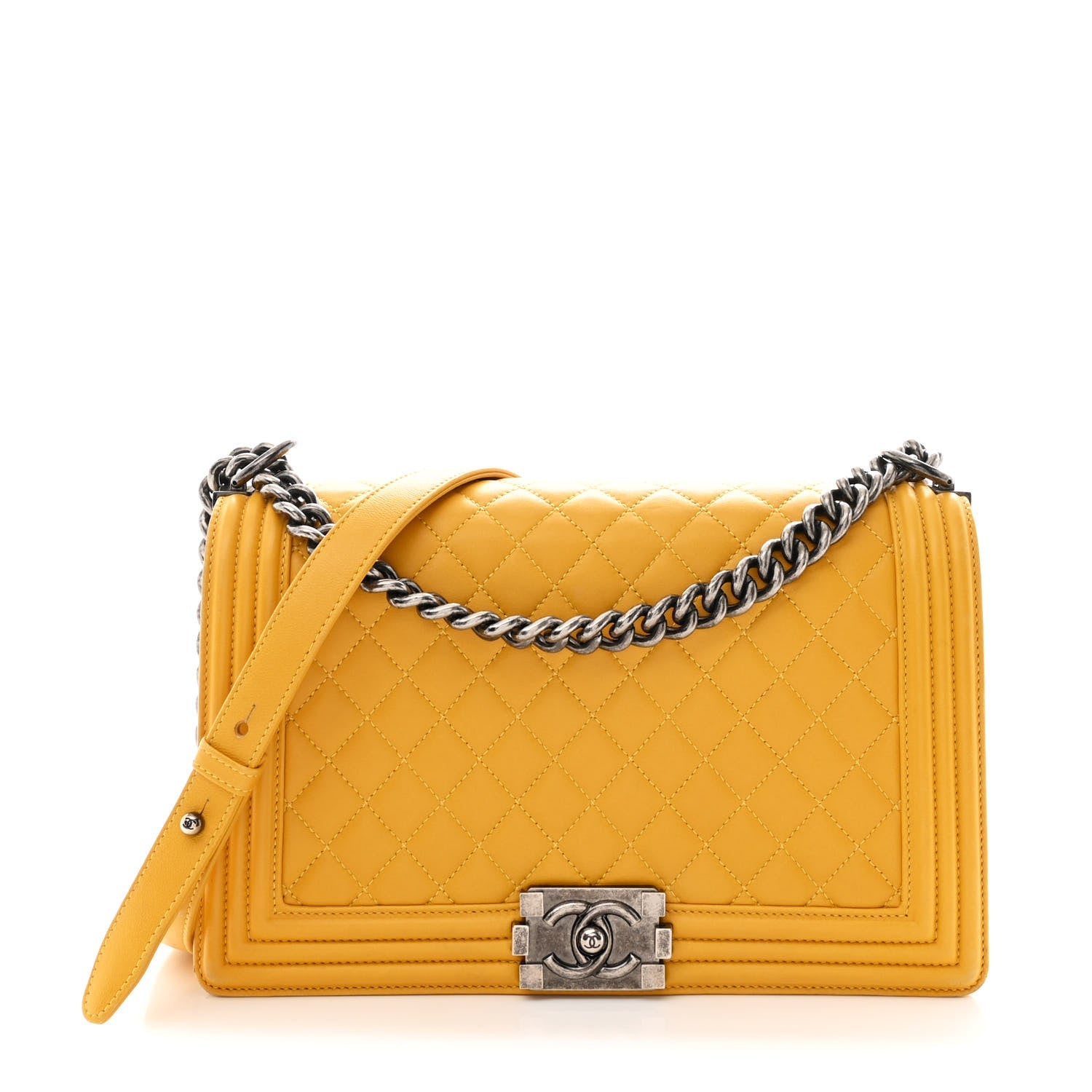 Lambskin Quilted New Medium Boy Flap Yellow