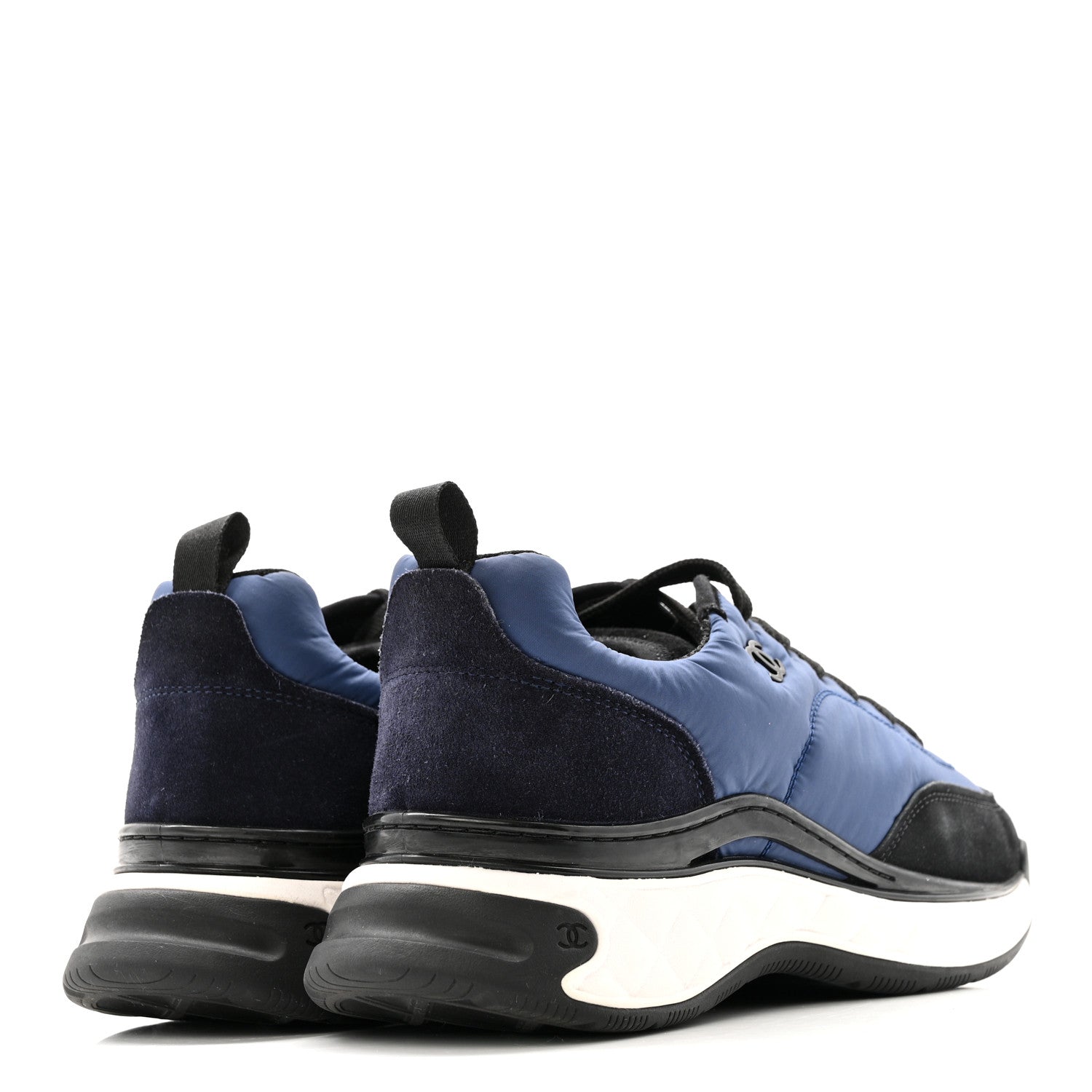 Nylon Suede Calfskin Womens Logo Sneakers 41 Dark Navy Blue