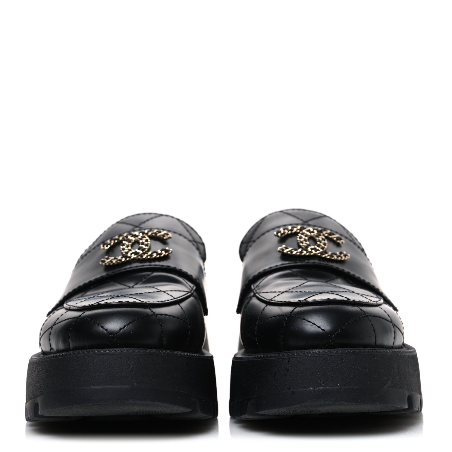 Calfskin Stitched CC Loafers 37.5 Black
