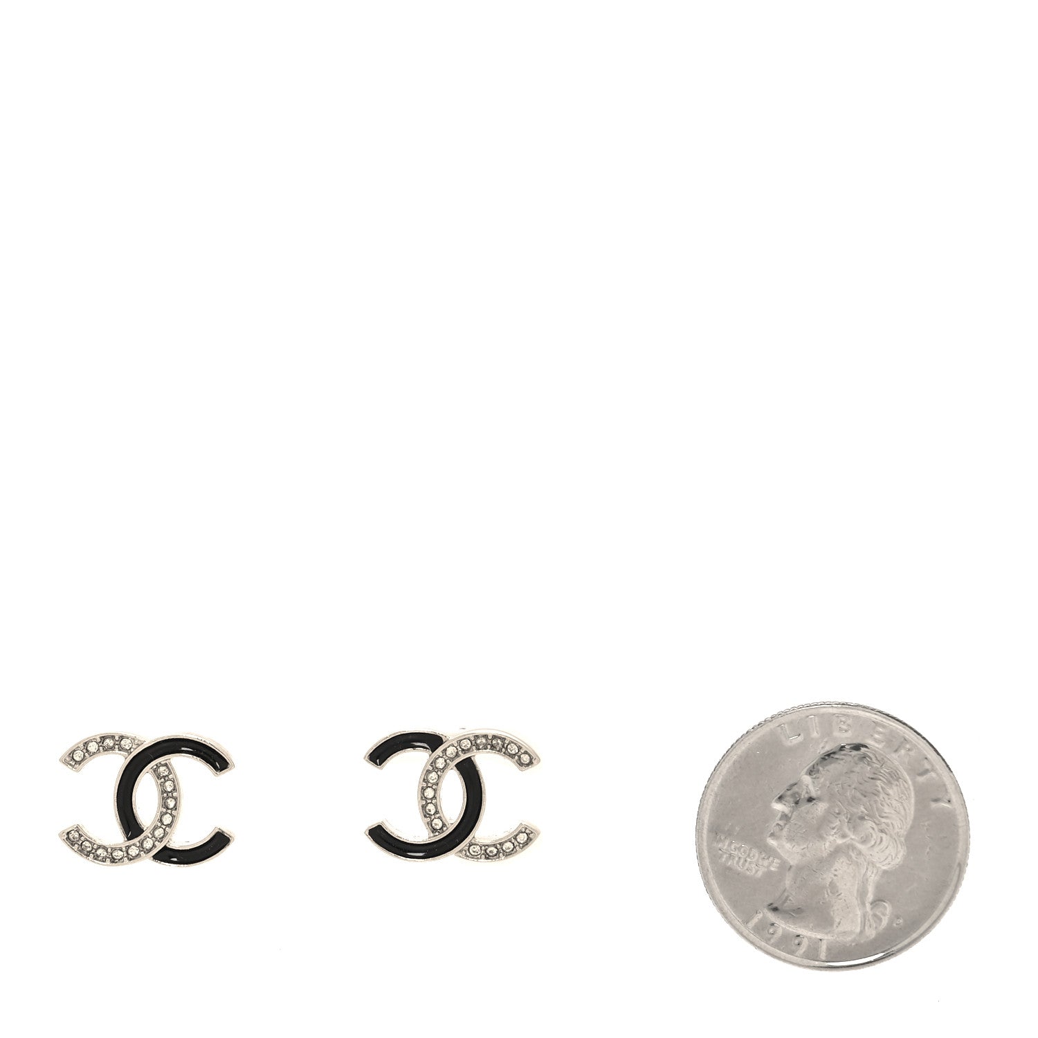 Crystal Enamel CC Earrings Silver Black