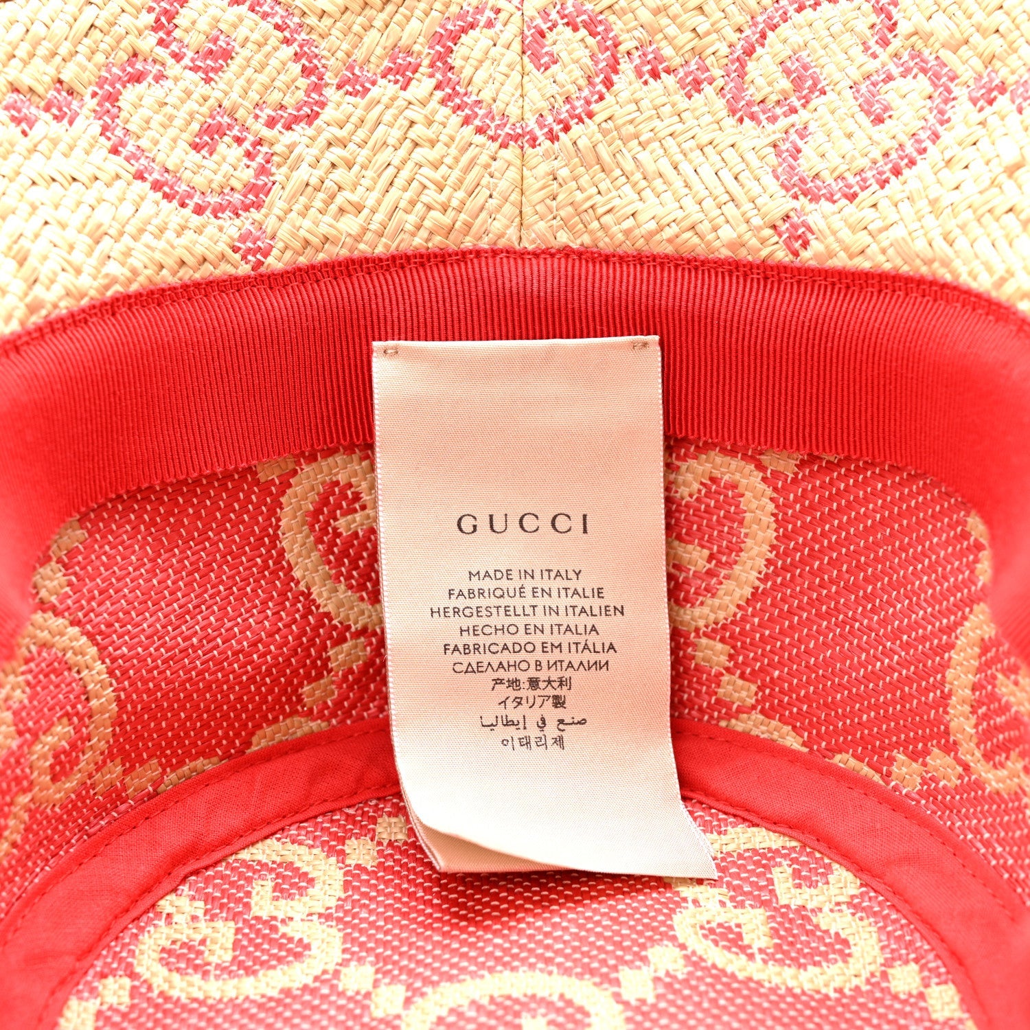 Raffia GG Monogram Embroidered Fedora Hat S Beige Pink