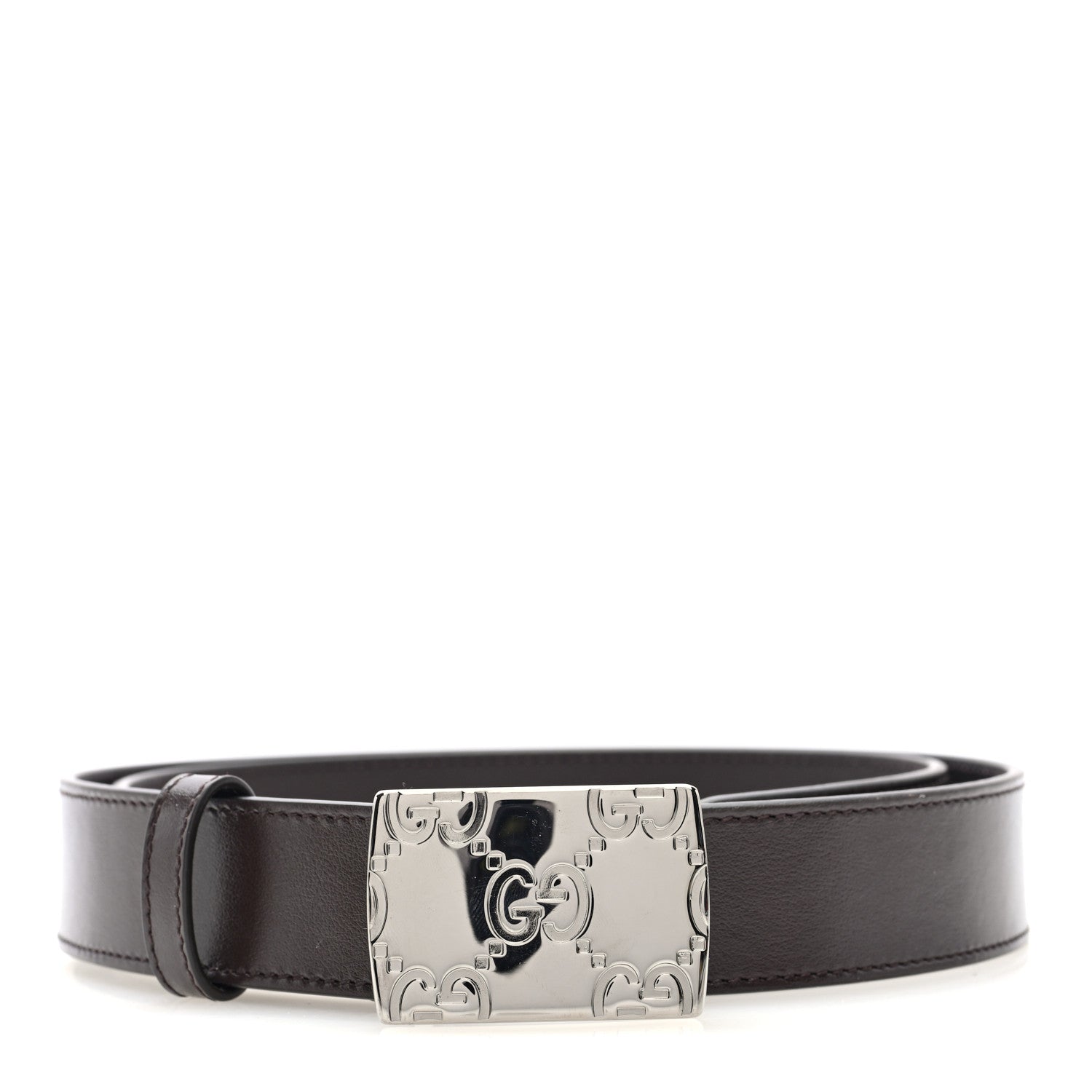 Plutone Calfskin Plaque GG 30mm Belt 90 36 Cocoa