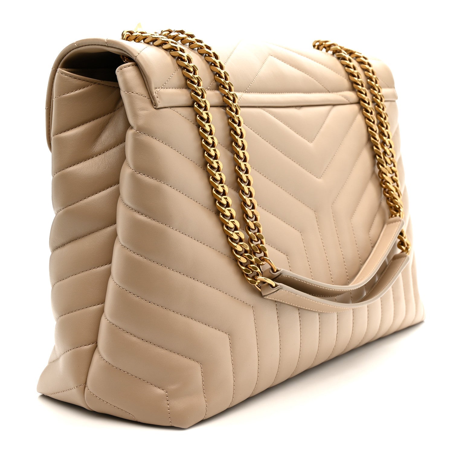 Calfskin Matelasse Large Loulou Monogram Chain Satchel Dark Beige