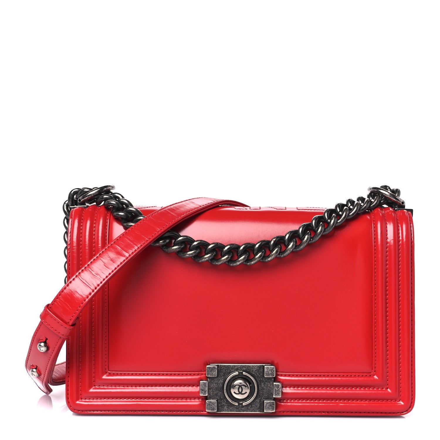 Glazed Calfskin Medium Boy Flap Red
