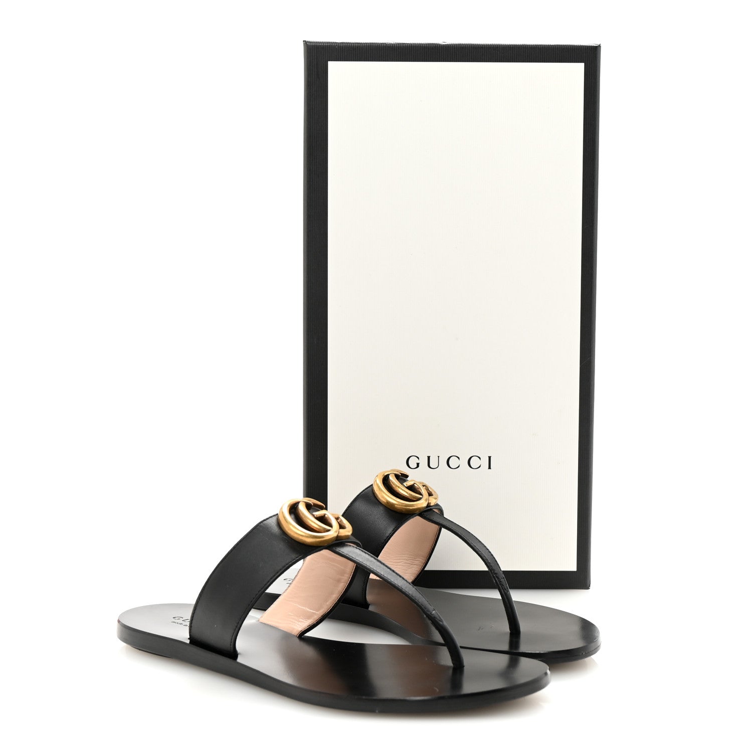 Calfskin GG Marmont Thong Sandals 35 Black