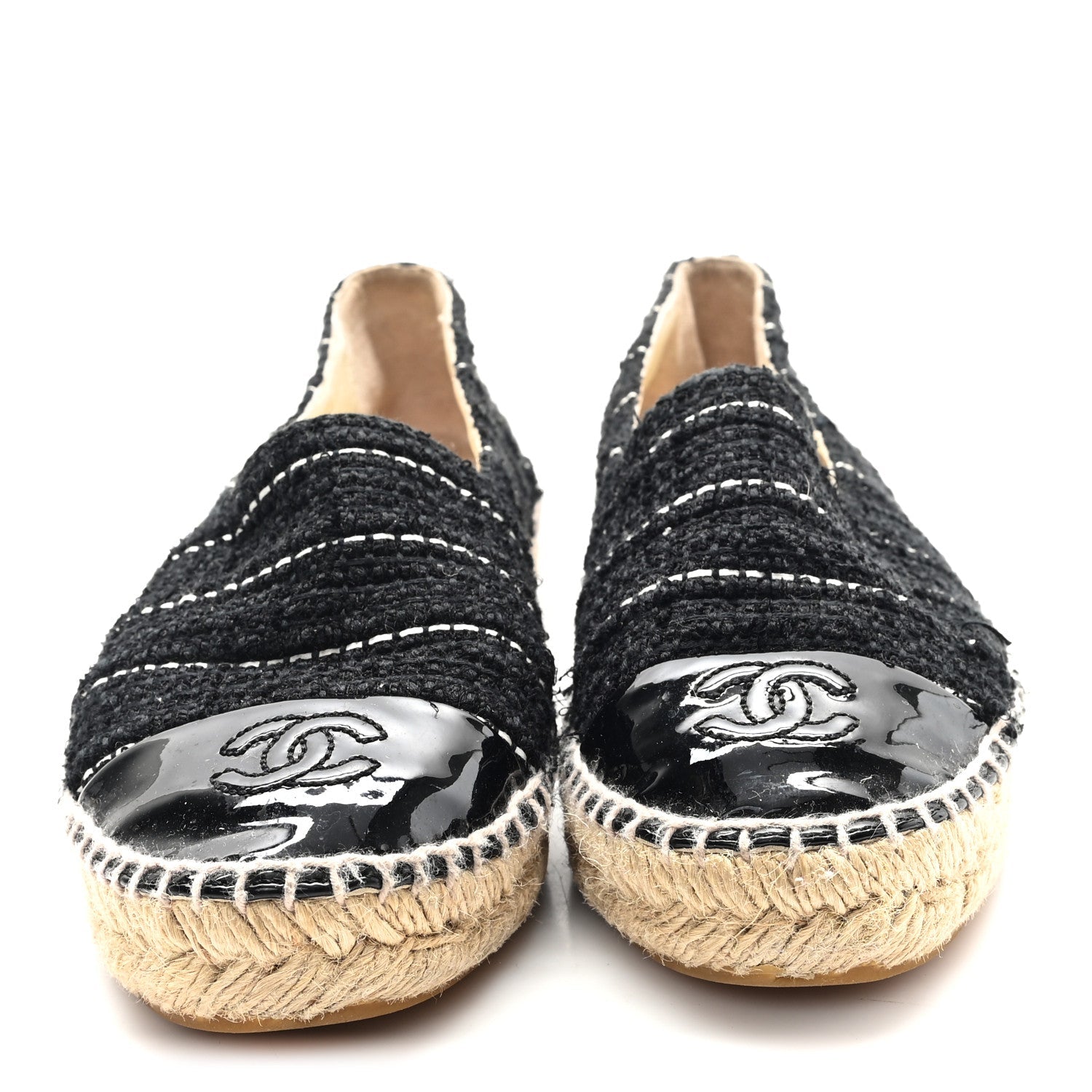 Tweed Patent CC Espadrilles 36 Black White