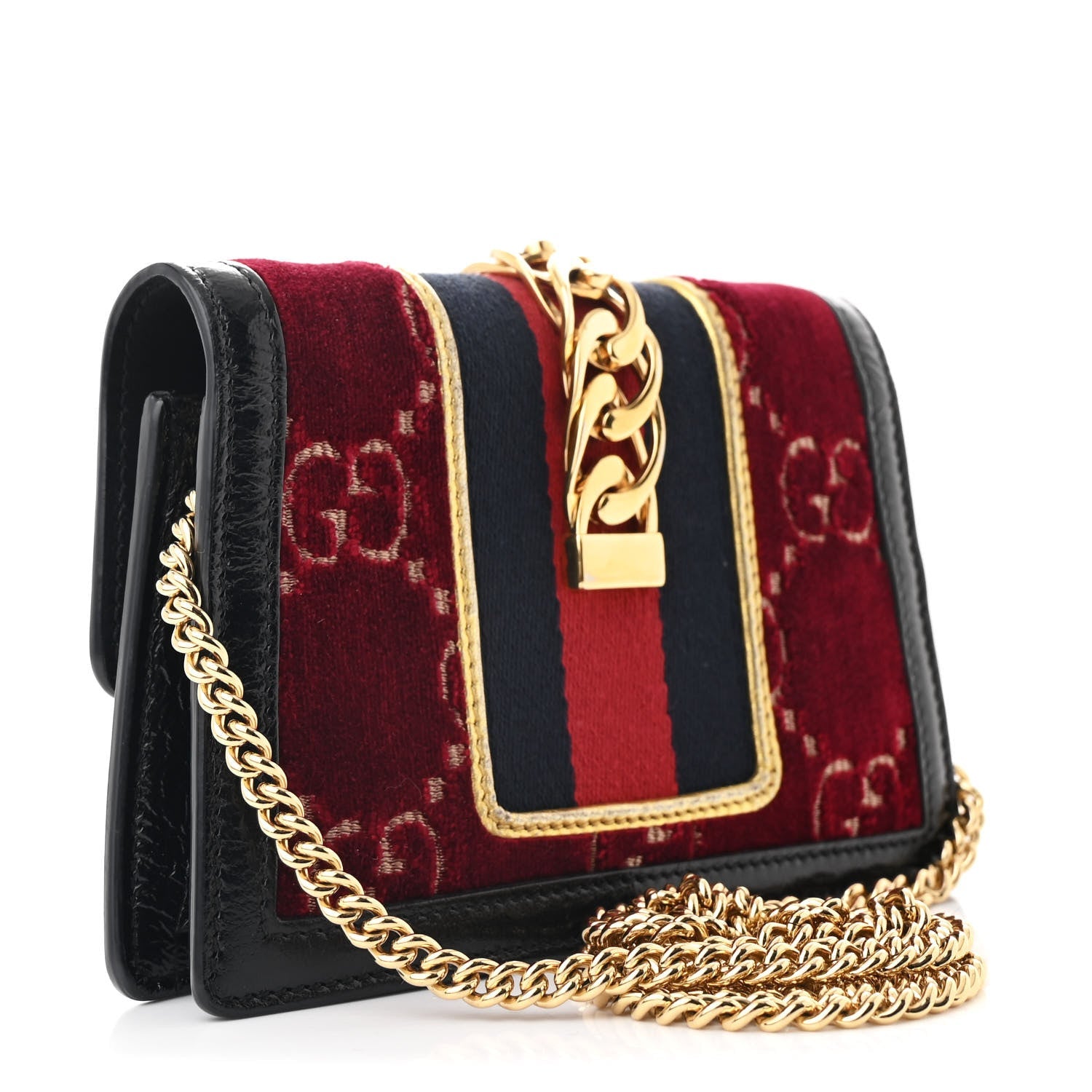 Velvet GG Monogram Super Mini Sylvie Chain Shoulder Bag Red Cipria Black
