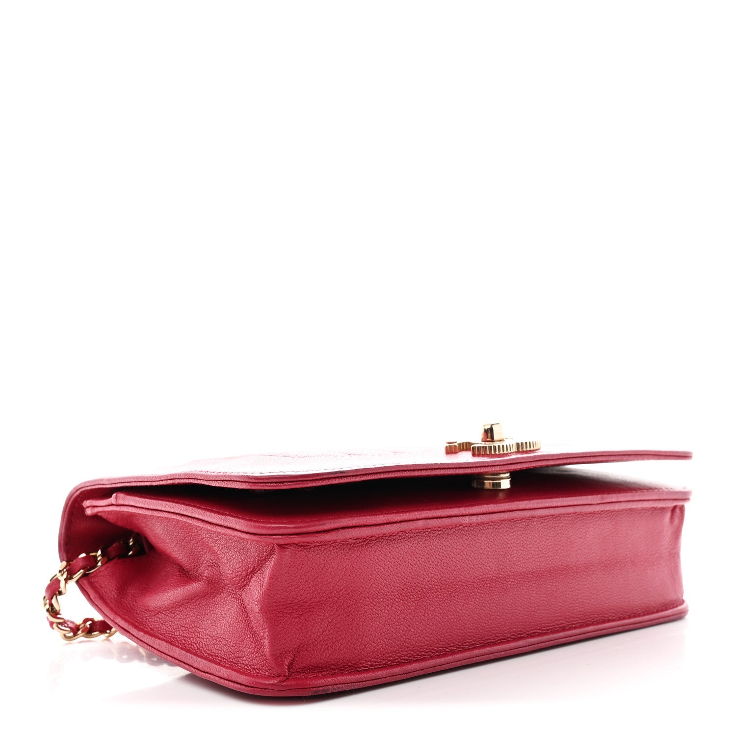 Sheepskin Chevron Quilted Vintage Mademoiselle Wallet On Chain WOC Dark Pink