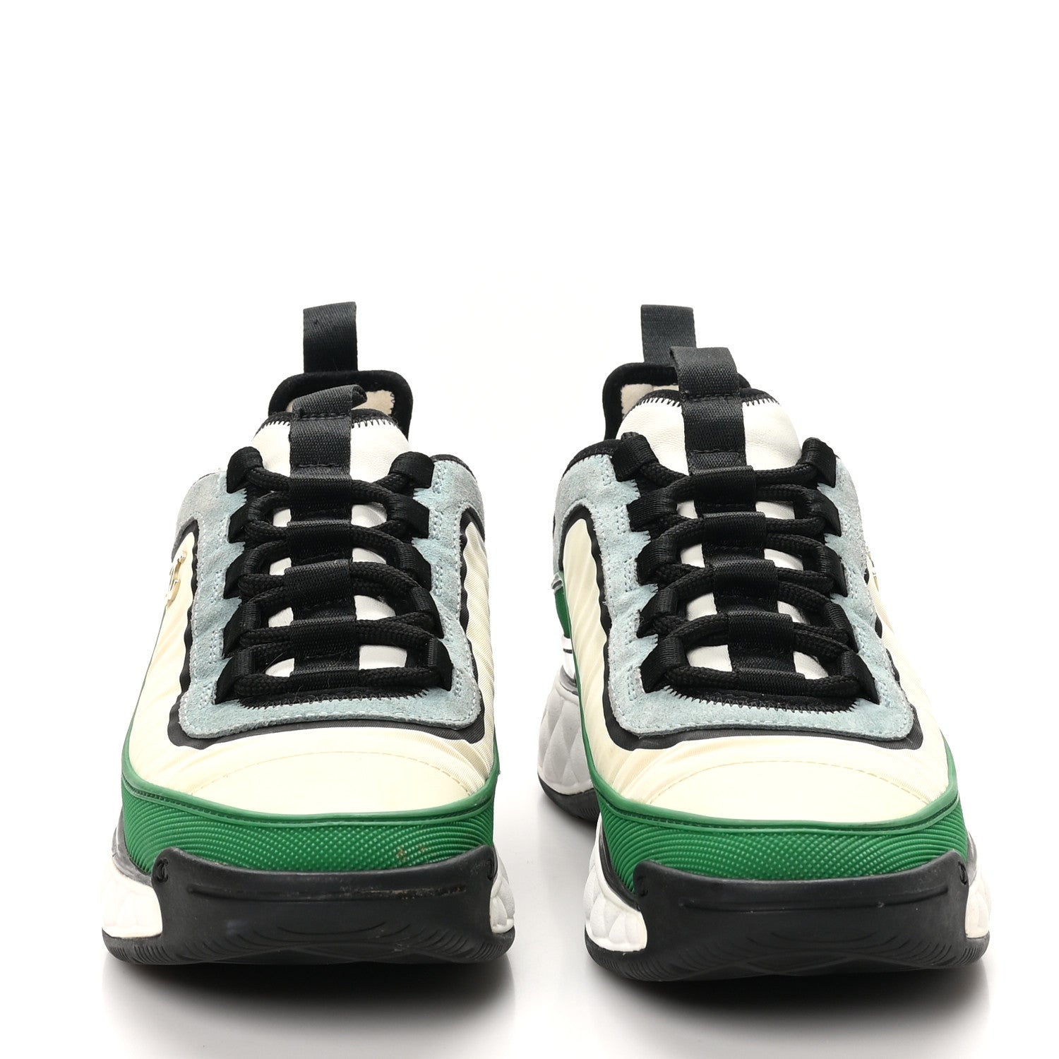 Suede Calfskin Mixed Fibers CC Sneakers 38 Ivory Green Light Blue