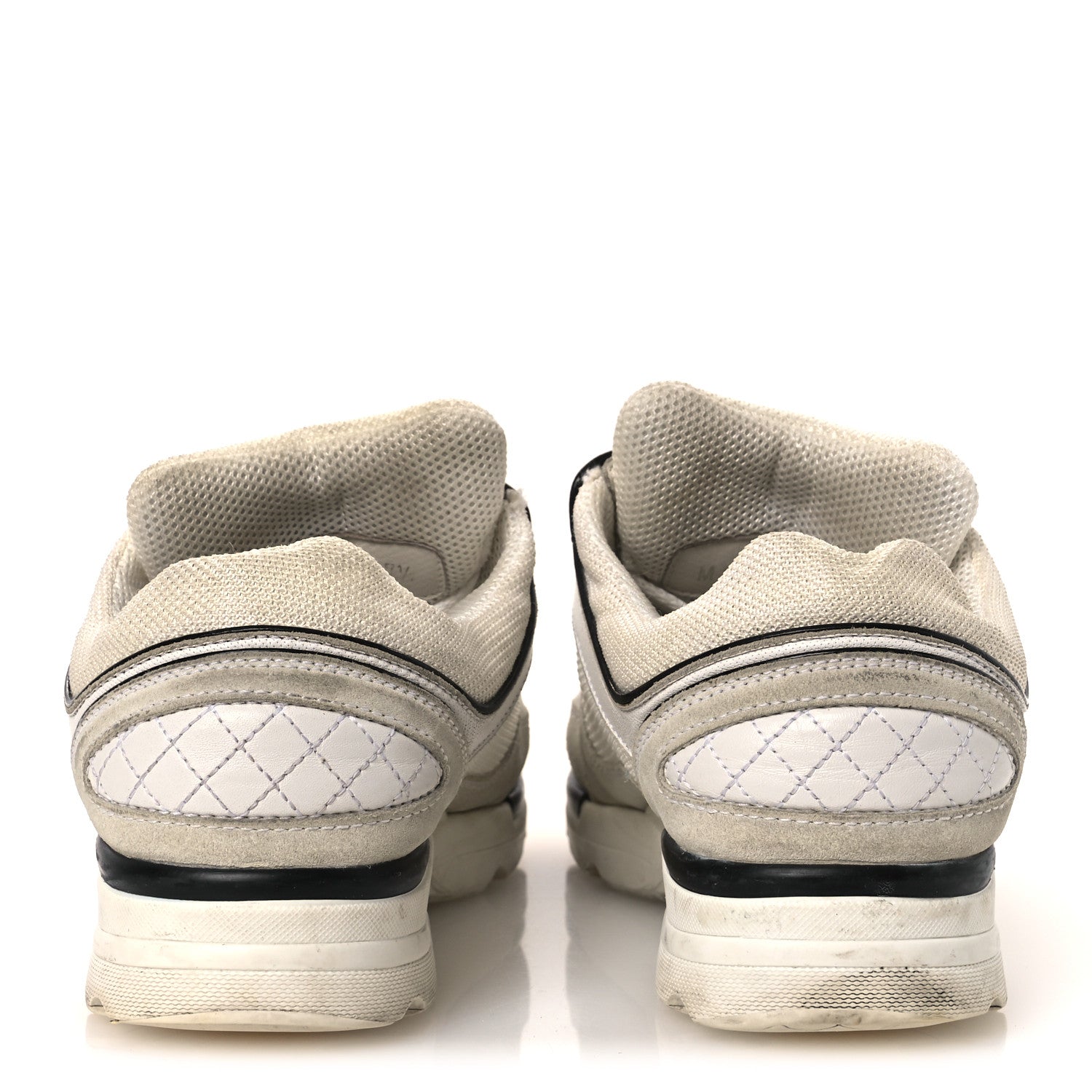 Mesh Suede Calfskin Grosgrain Womens CC Sneakers 37.5 White Black