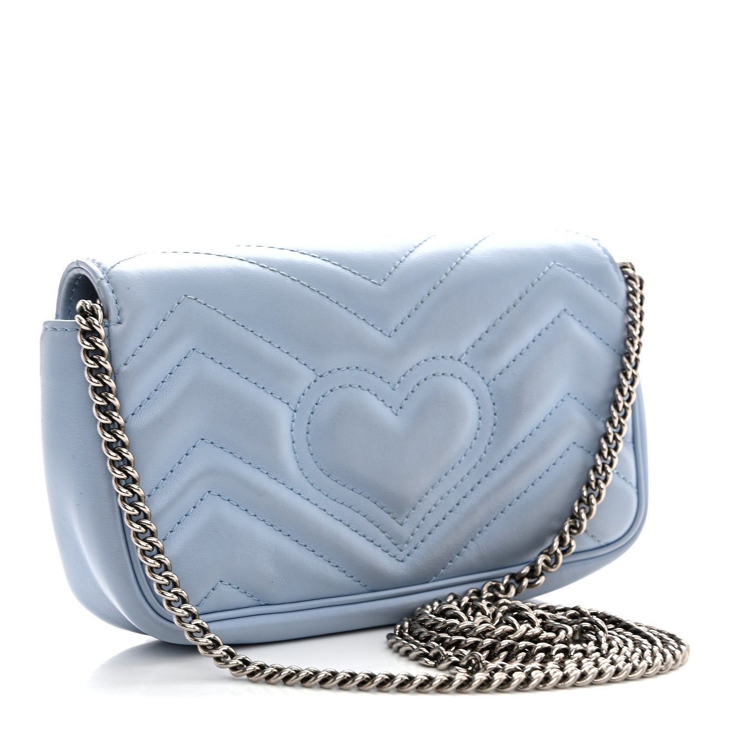 Calfskin Matelasse Super Mini GG Marmont Shoulder Bag Porcelain Light Blue