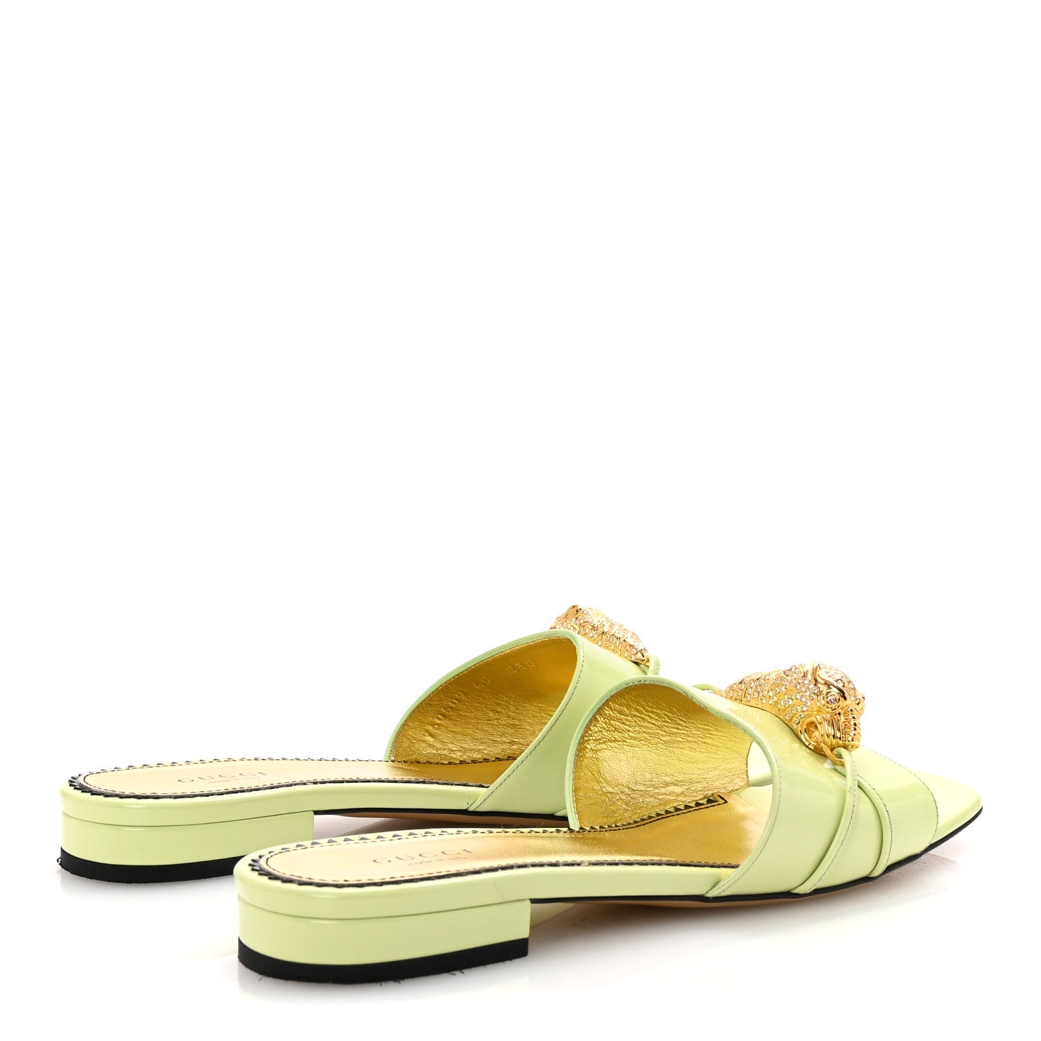 Patent Crystal Snake Head Block Heel Slide Sandals 40 Pistachio Green
